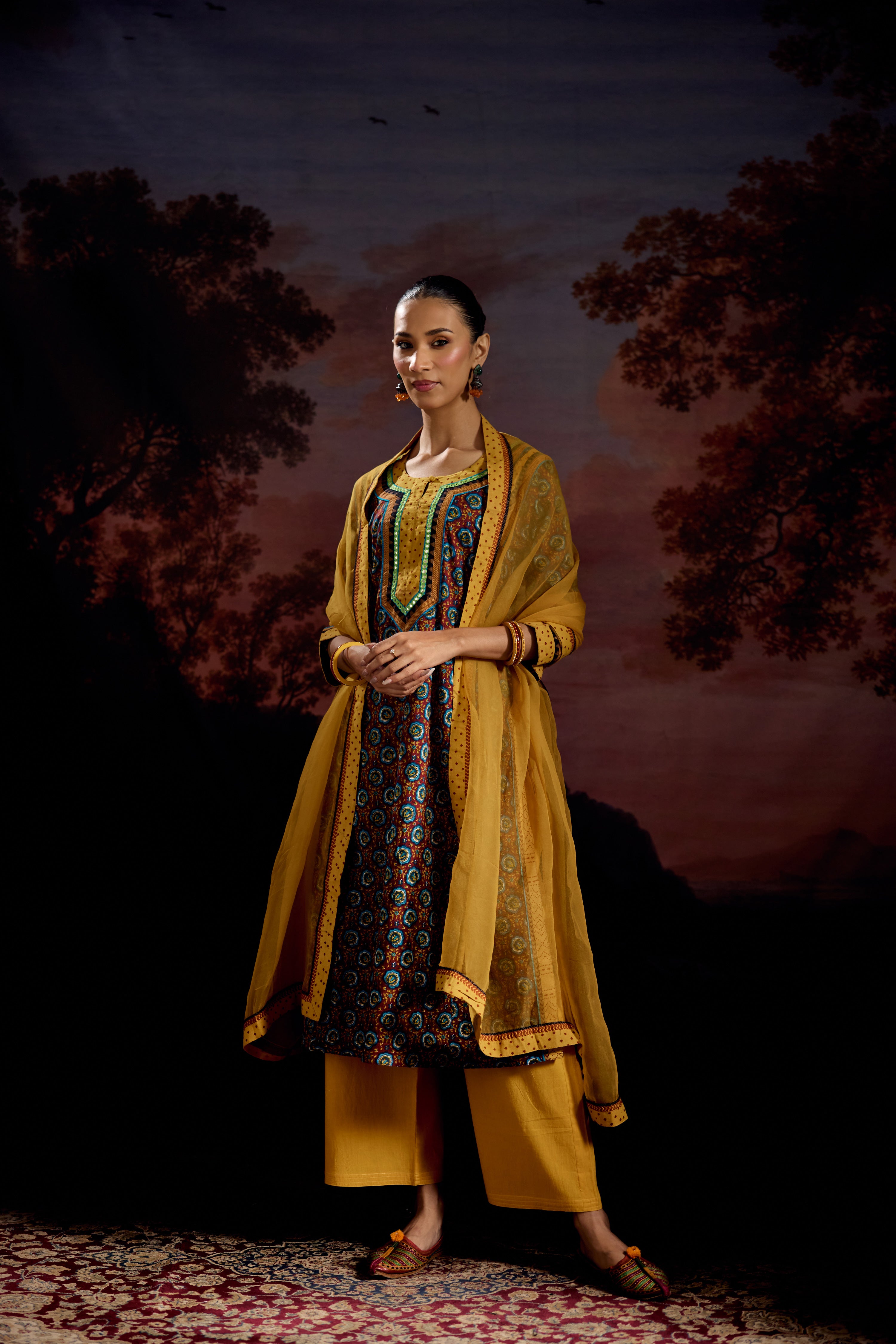 Adara Cotton Printed Kurta Maroon Blue (Set Of 2)