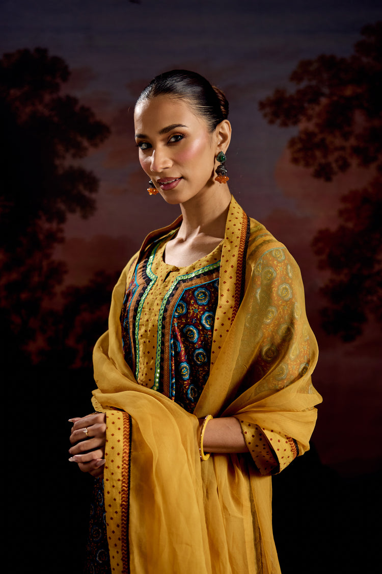 Adara Cotton Printed Kurta Maroon Blue (Set Of 2)