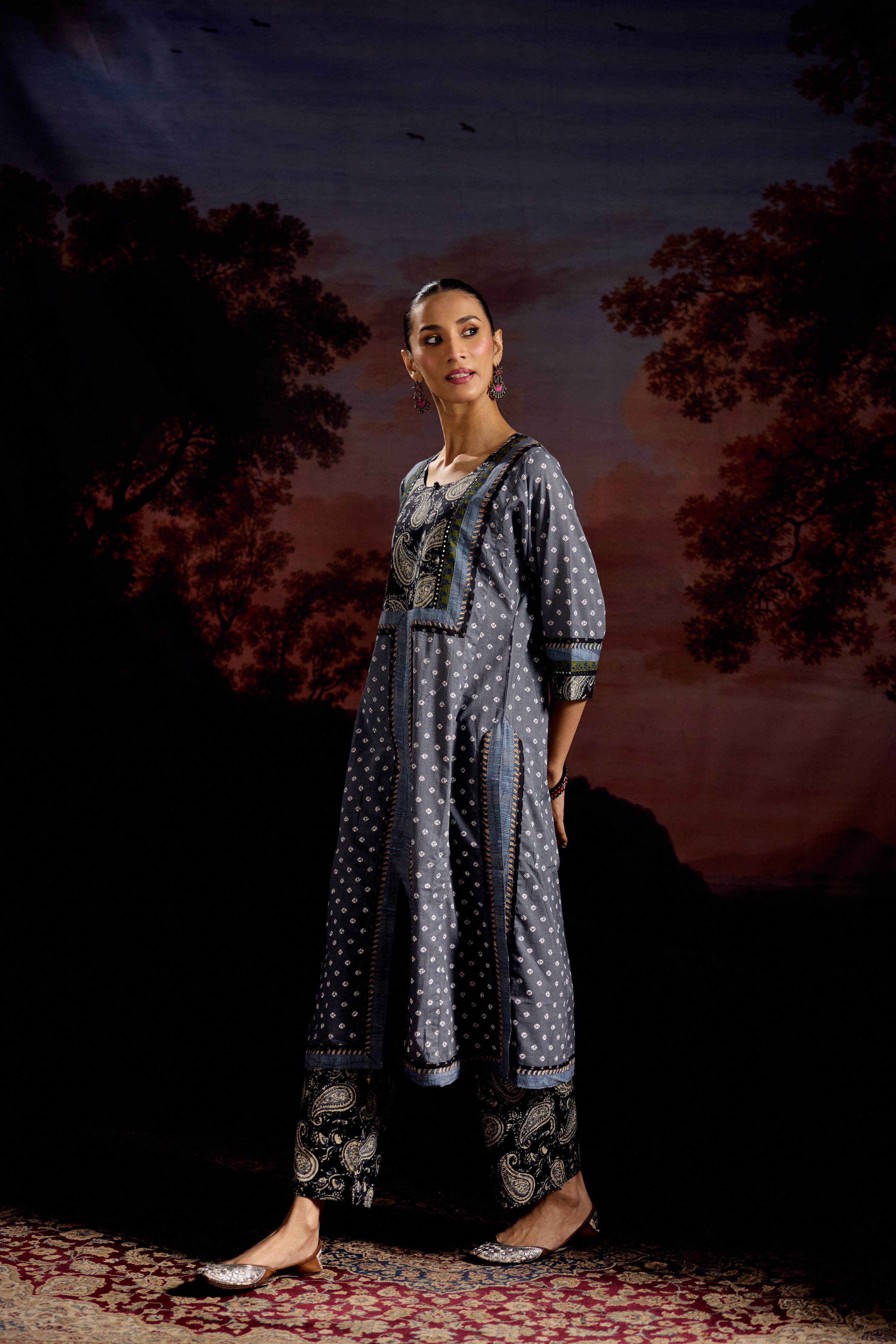 Padmini Cotton Printed Kurta Grey White