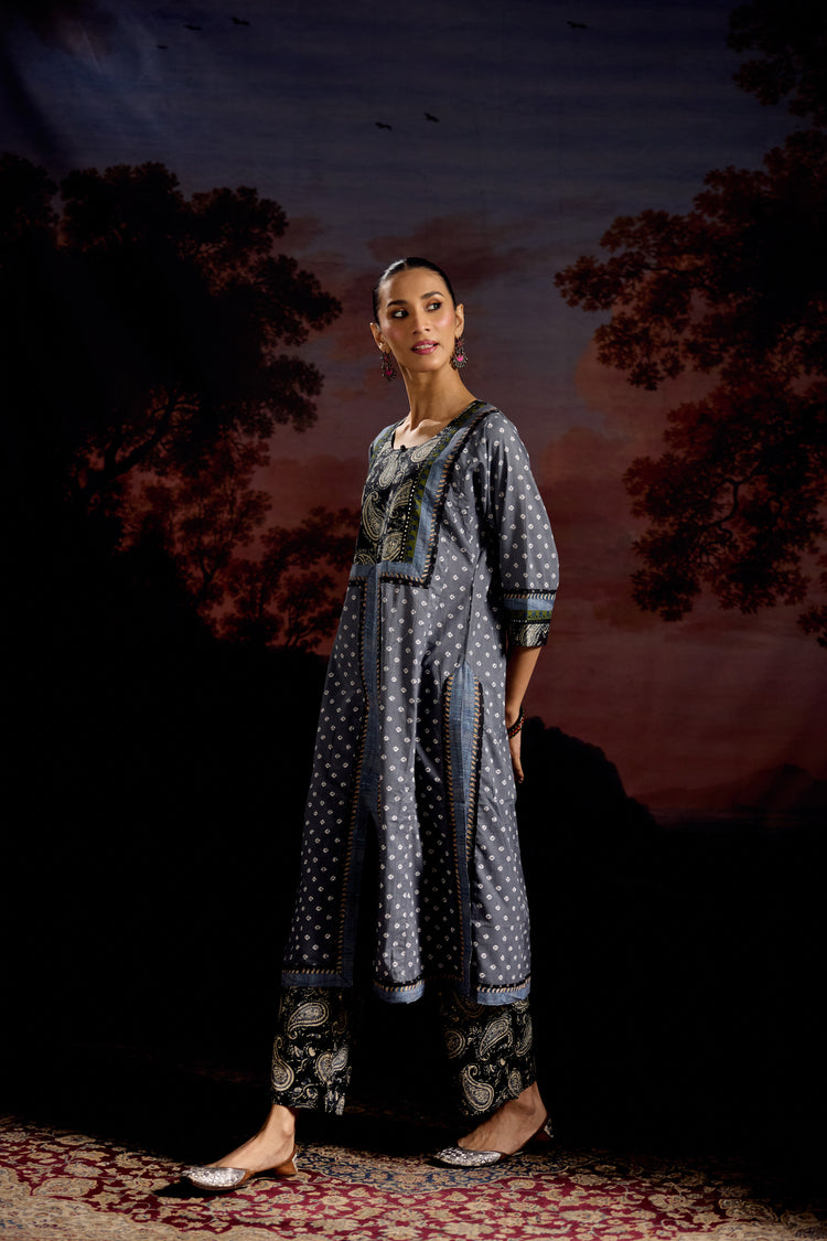 Padmini Cotton Printed Kurta Grey White