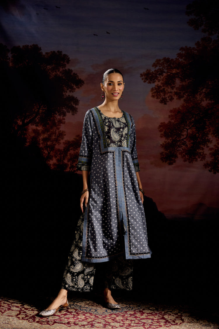 Padmini Cotton Printed Kurta Grey White