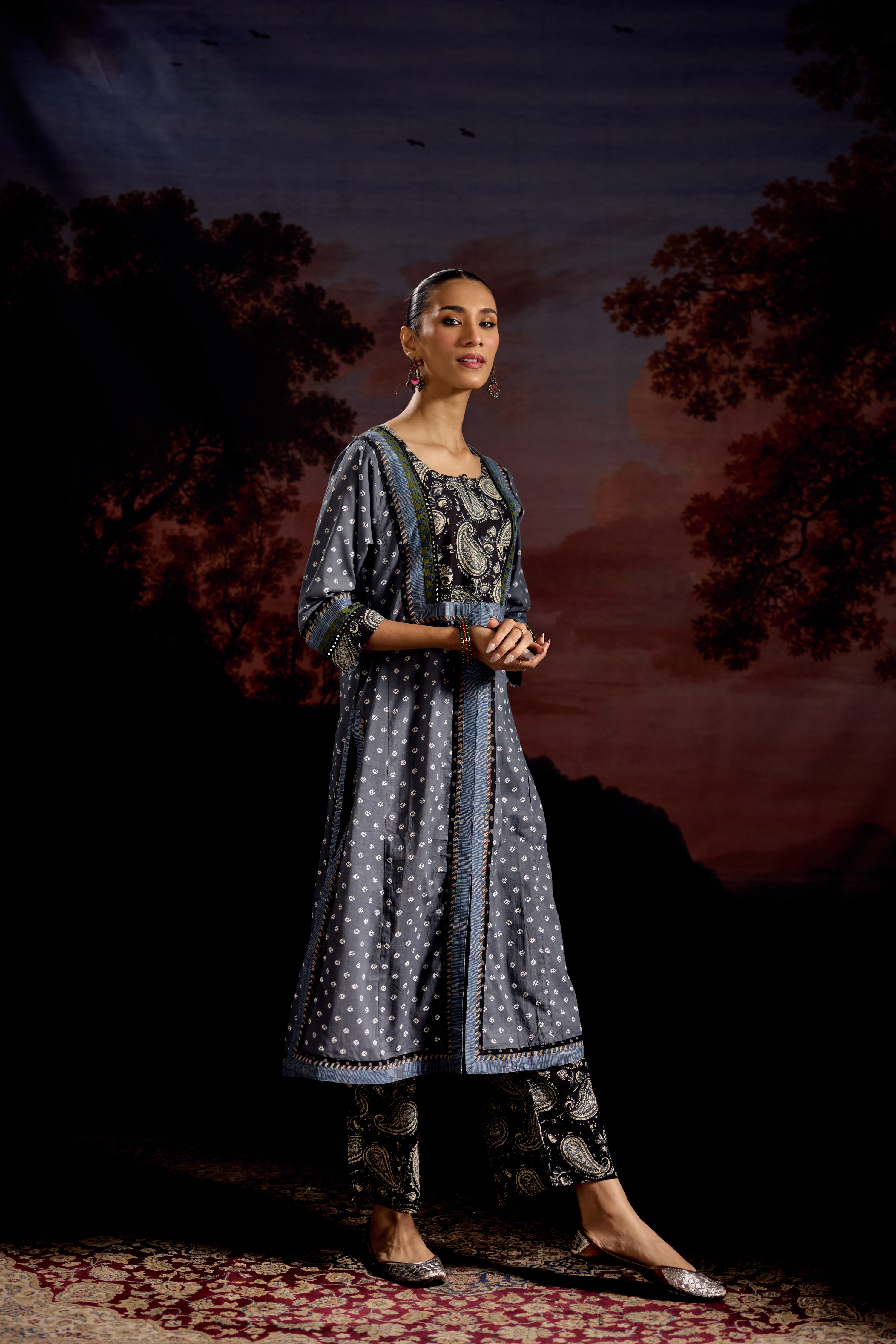 Padmini Cotton Printed Kurta Grey White
