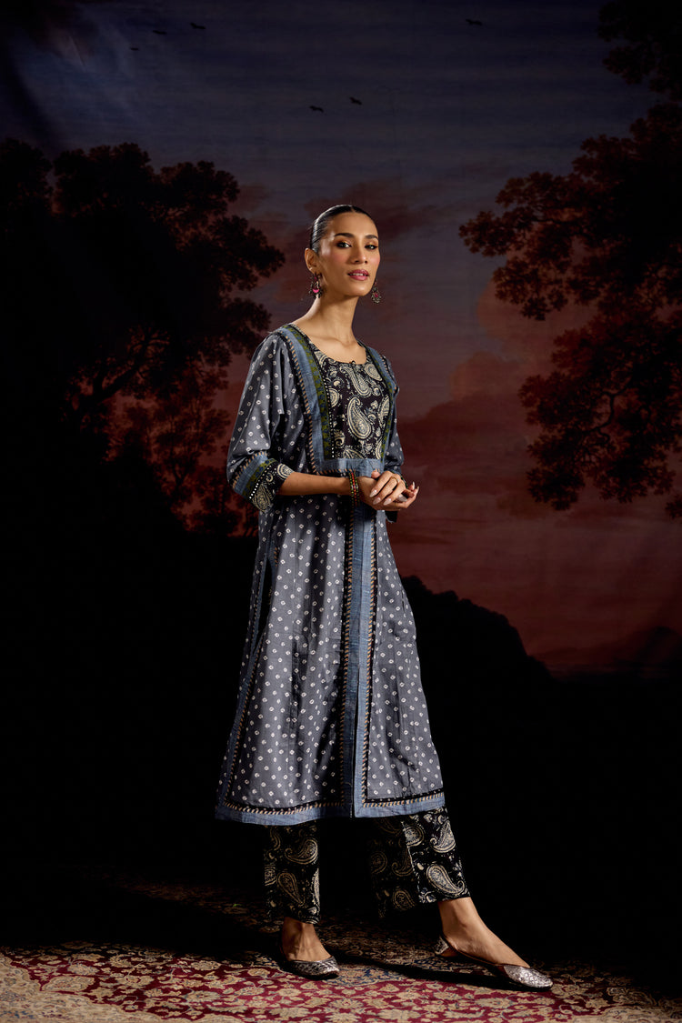 Padmini Cotton Printed Kurta Grey White