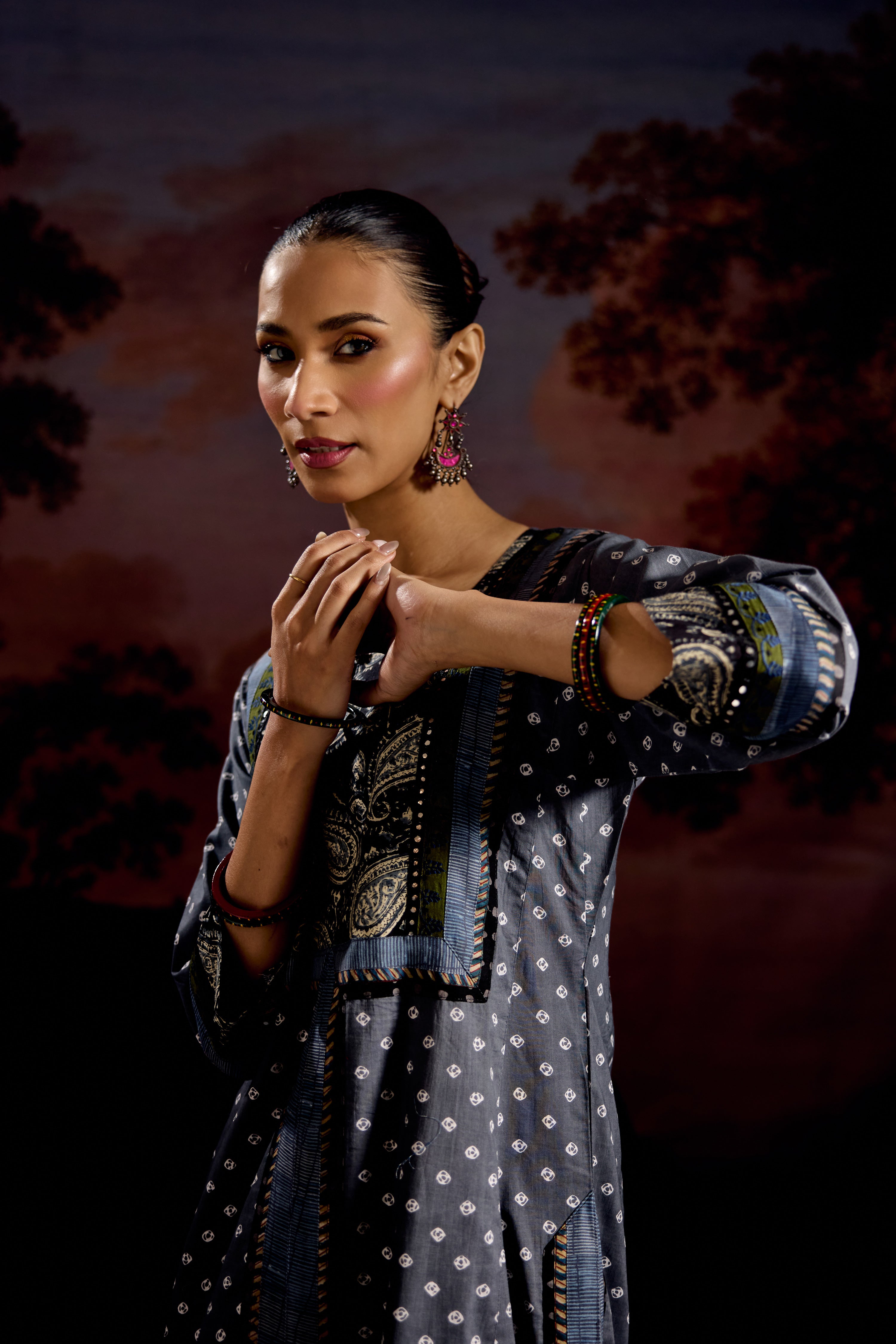 Padmini Cotton Printed Kurta Grey White