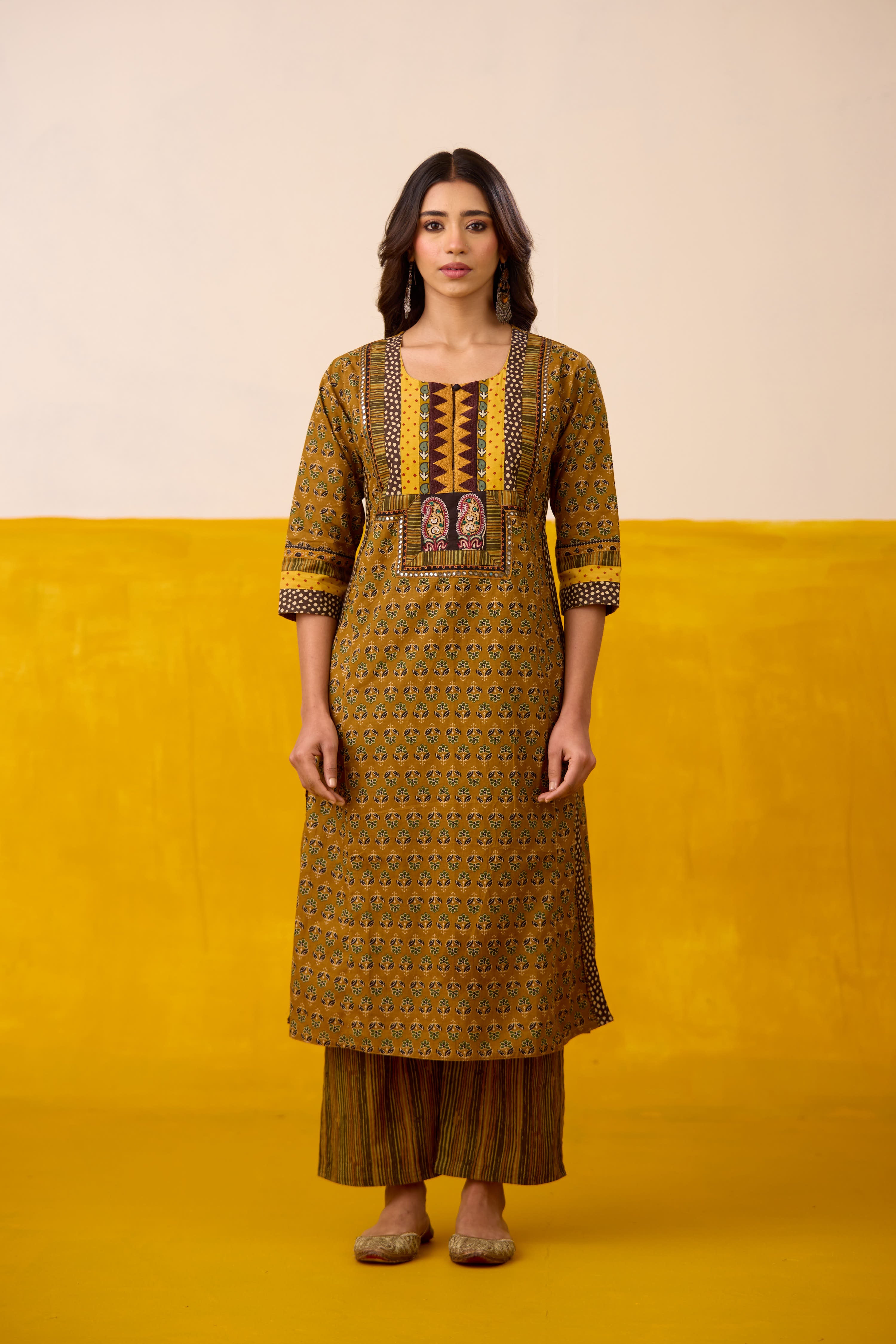 Anu Cotton Printed Kurta Mustard