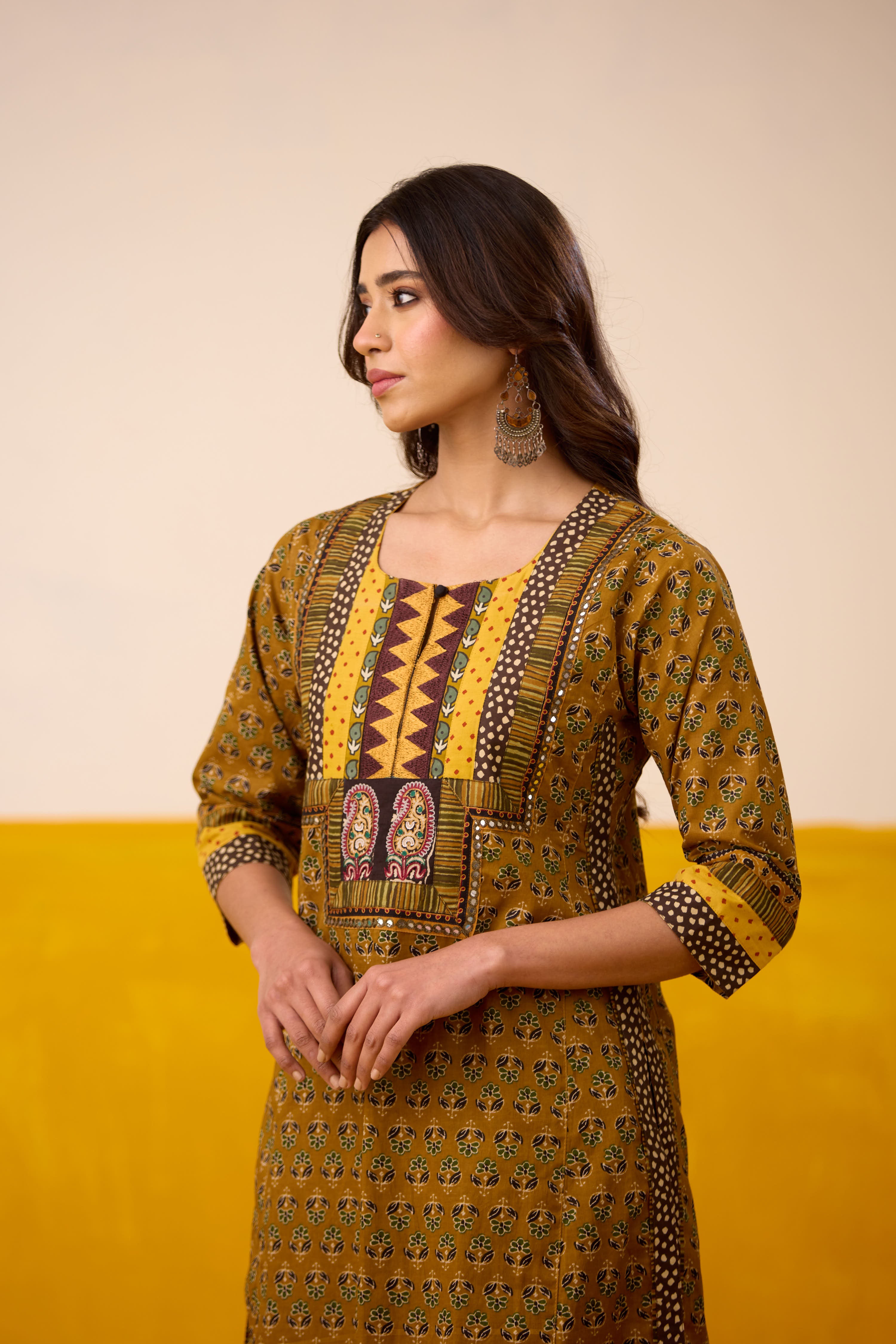 Anu Cotton Printed Kurta Mustard