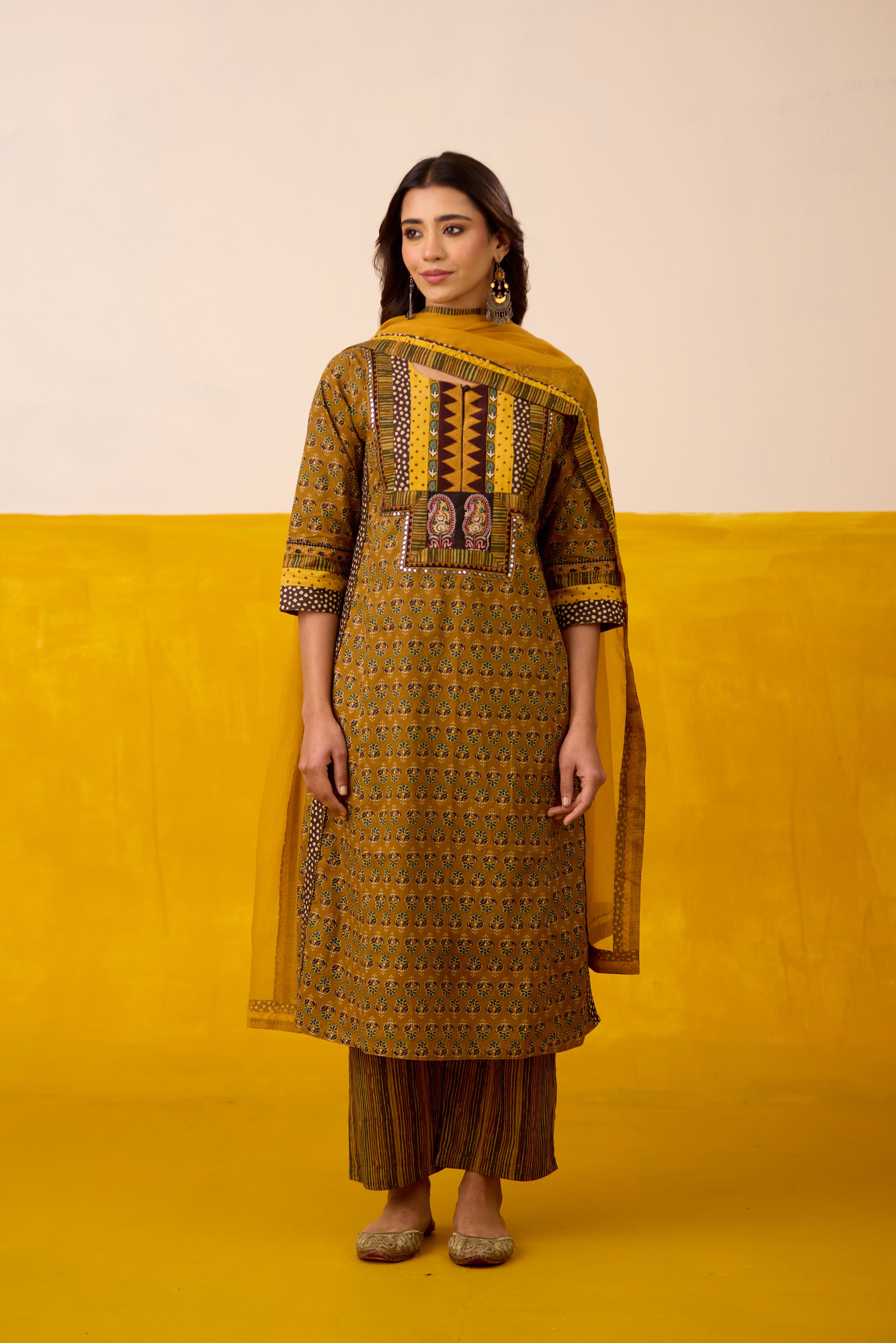 Anu Cotton Printed Kurta Mustard
