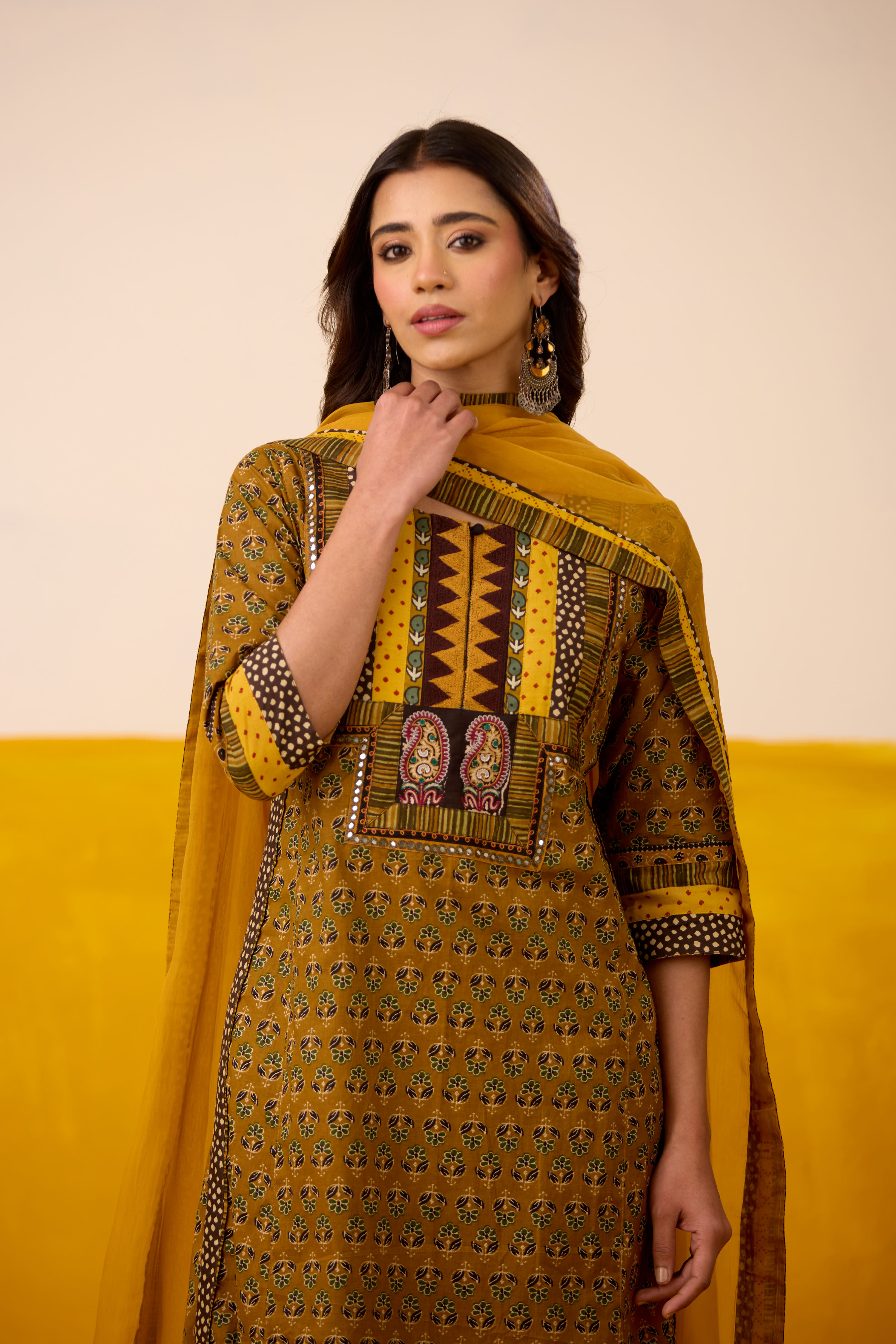 Anu Cotton Printed Kurta Mustard