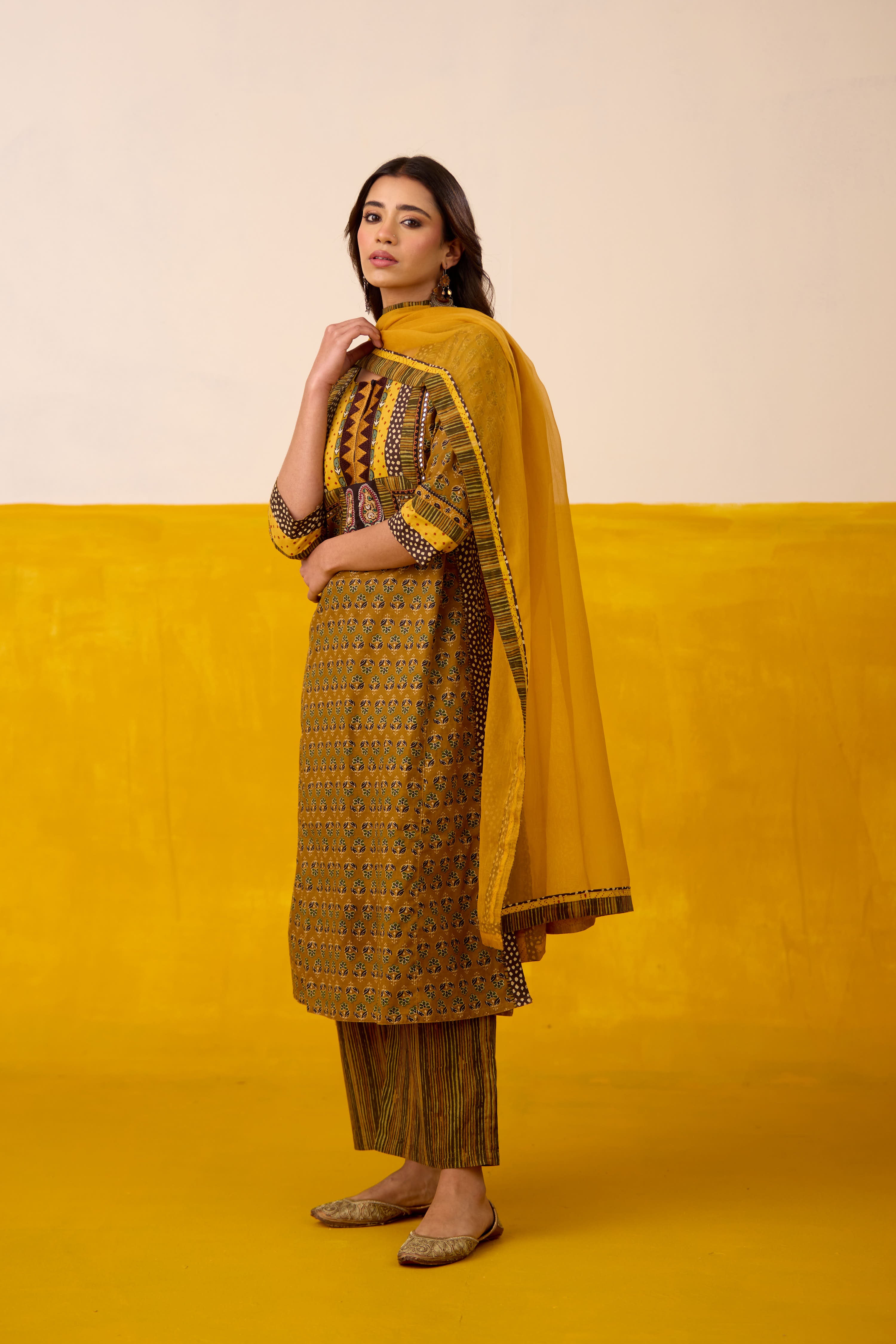Anu Cotton Printed Kurta Mustard