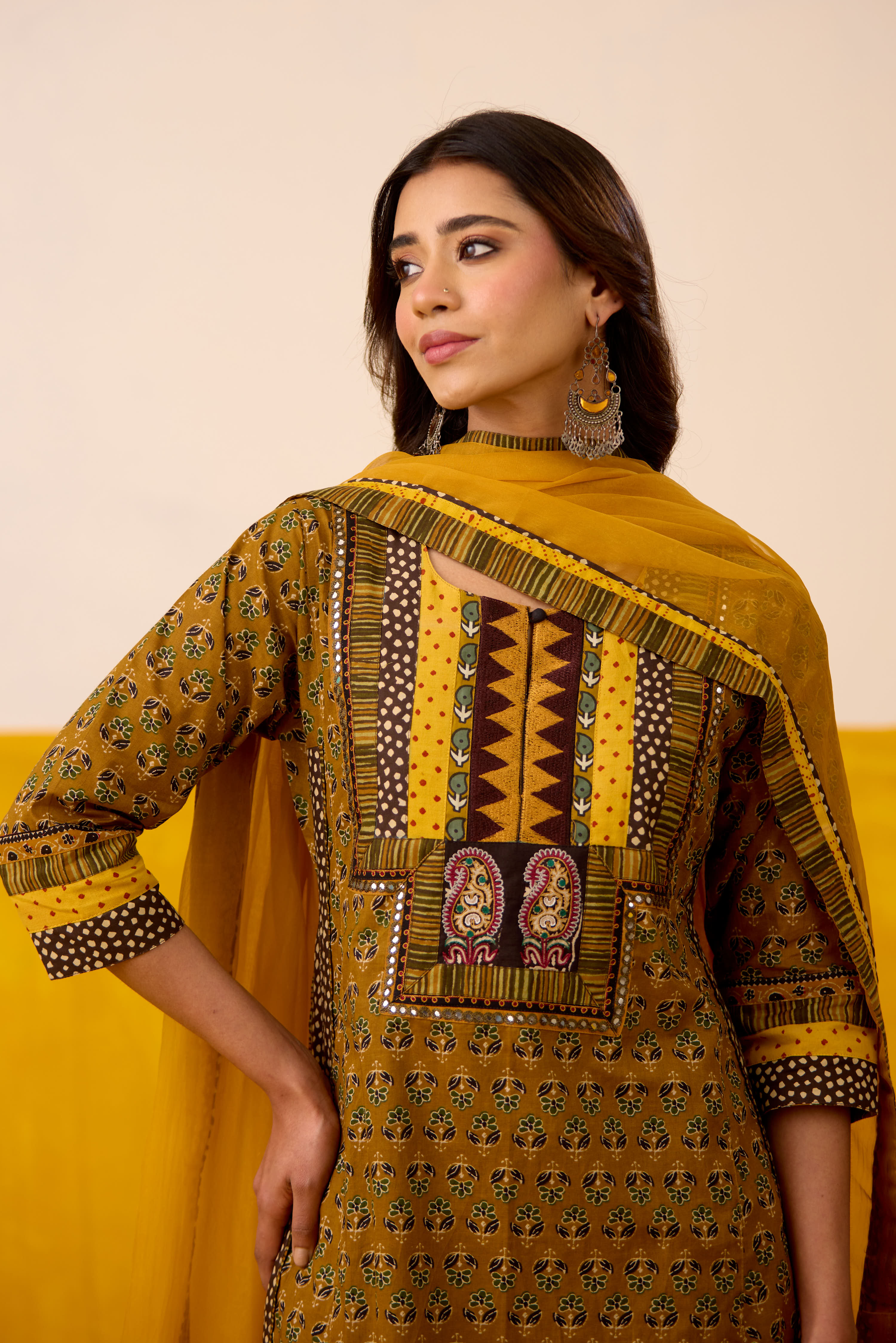 Anu Cotton Printed Kurta Mustard