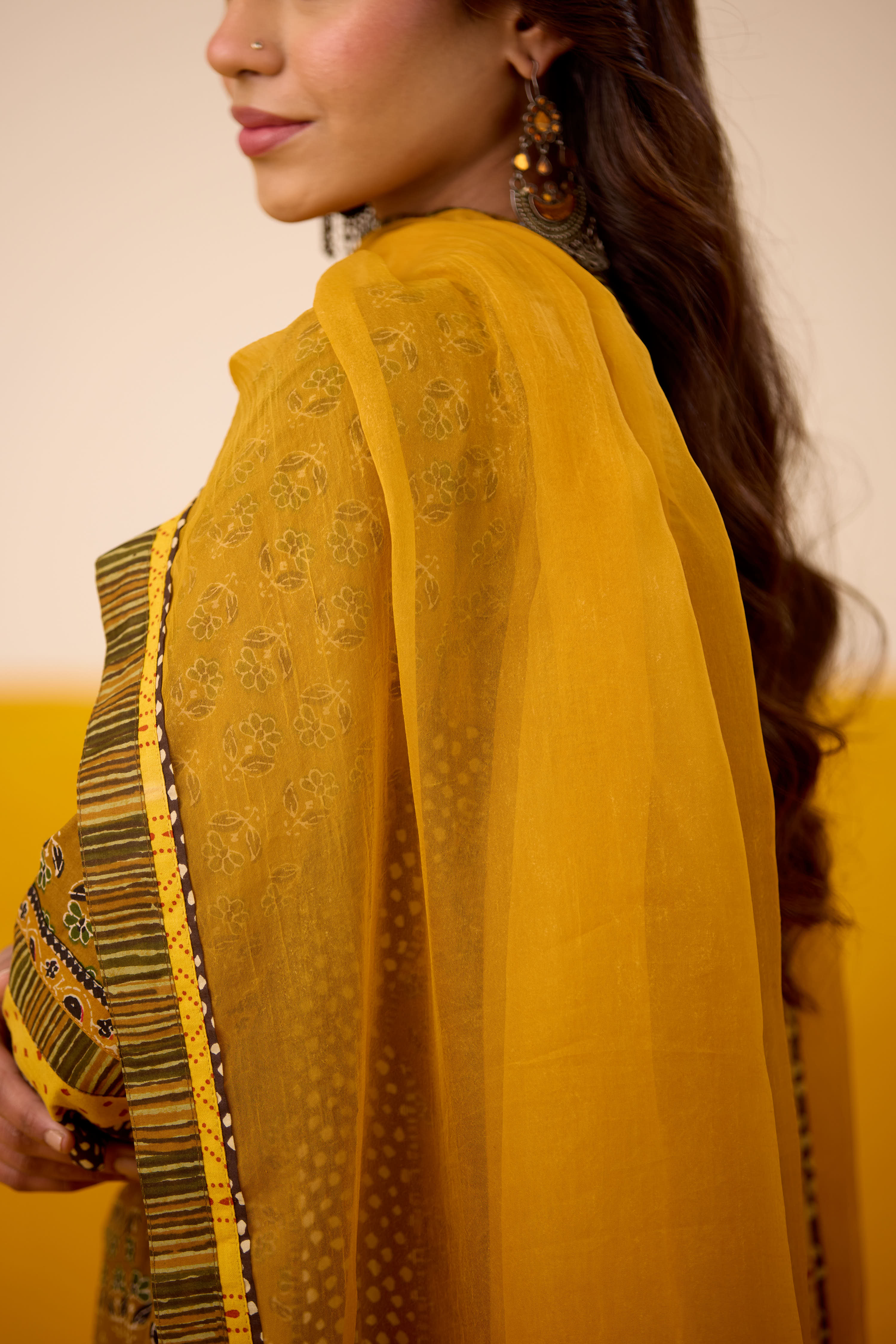 Anu Cotton Printed Kurta Mustard