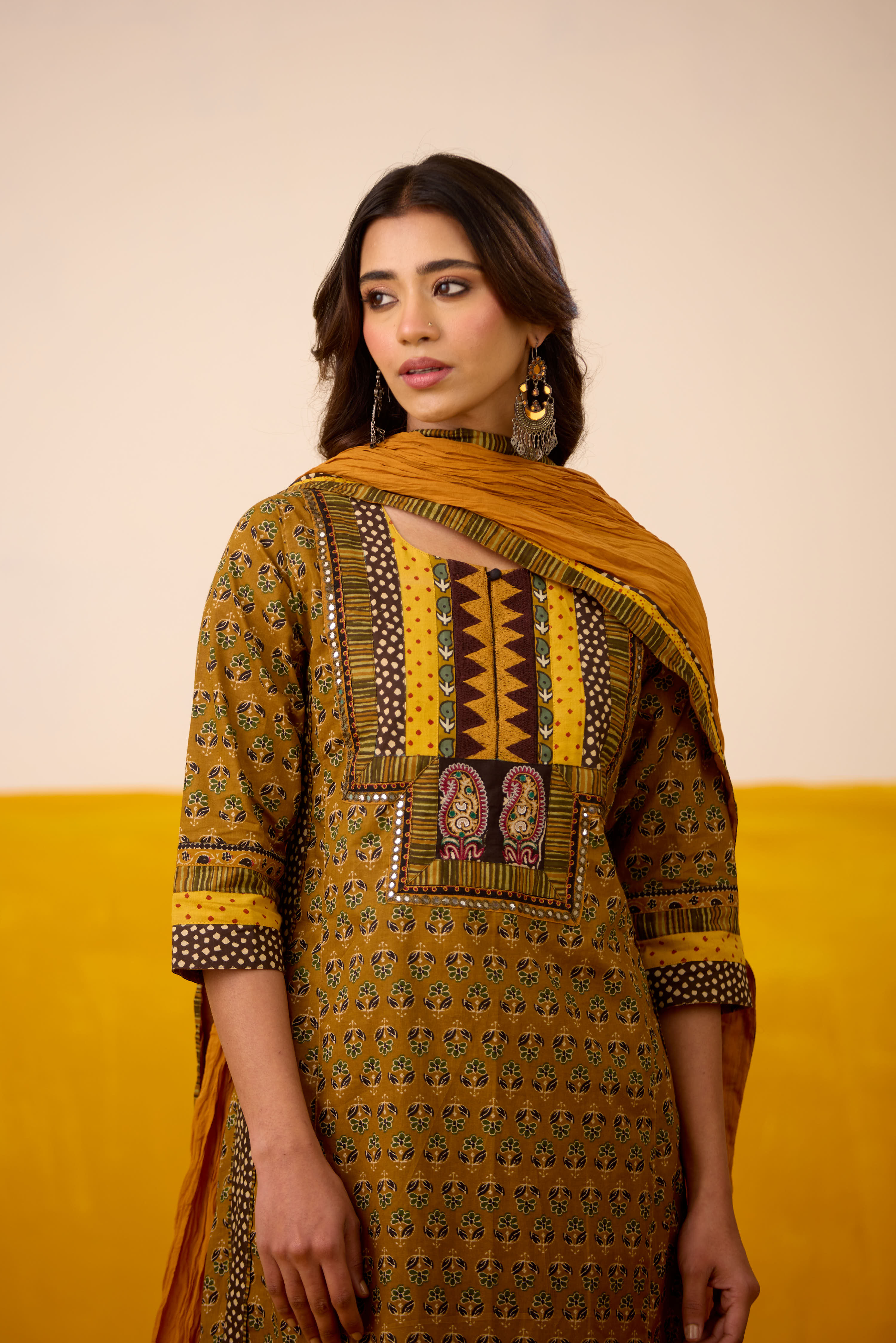 Anu Cotton Printed Kurta Mustard