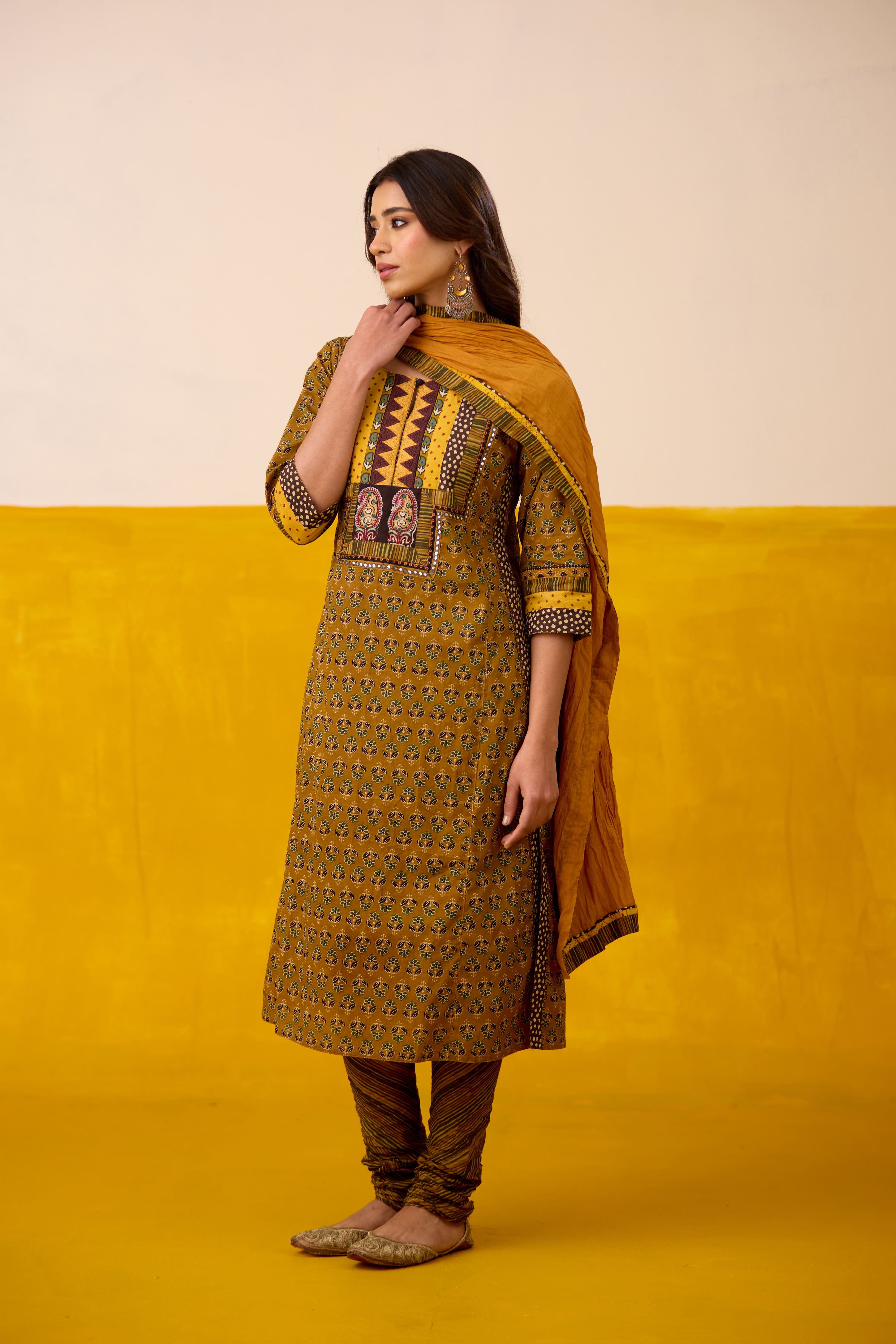Anu Cotton Printed Kurta Mustard