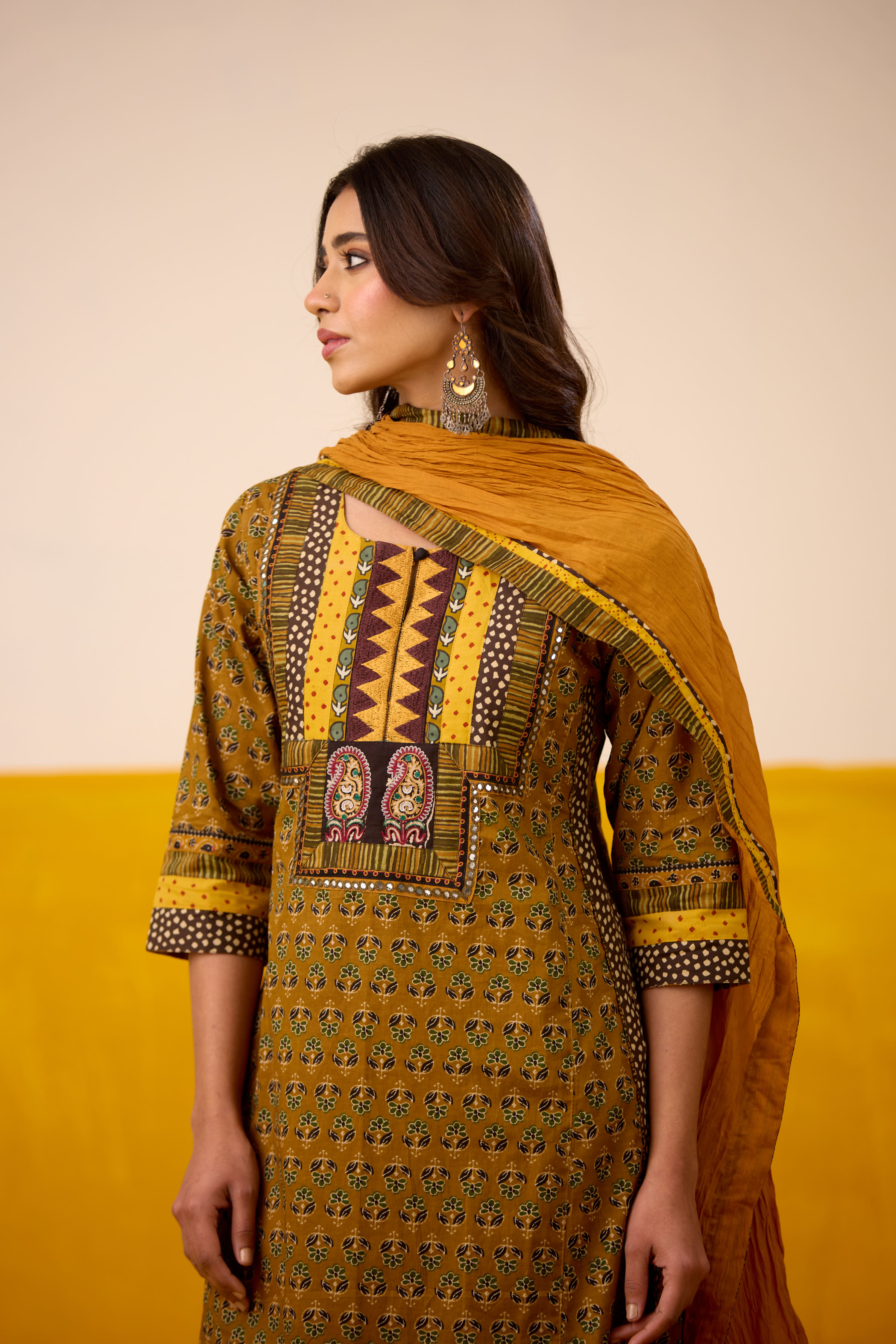 Anu Cotton Printed Kurta Mustard