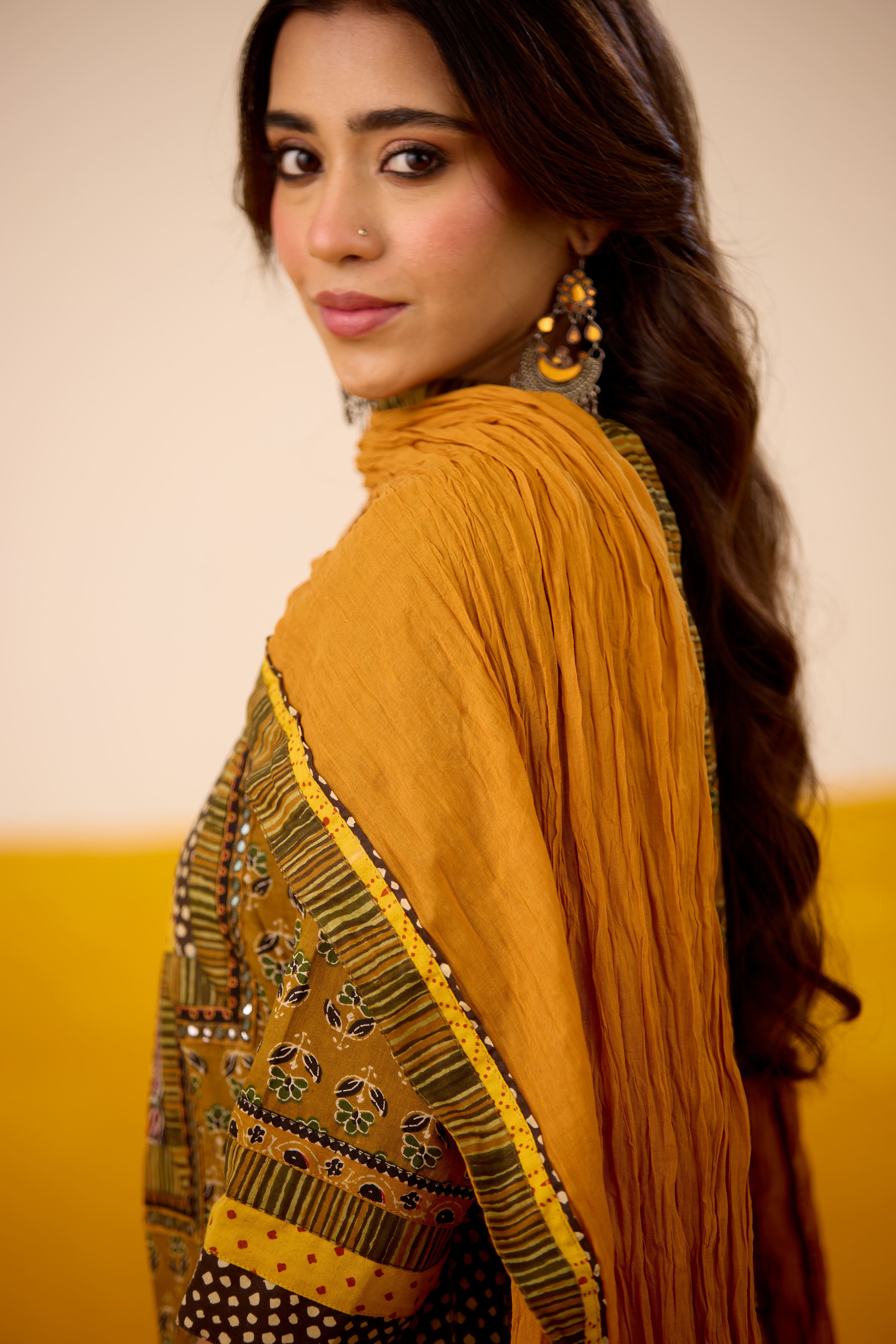 Anu Cotton Printed Kurta Mustard