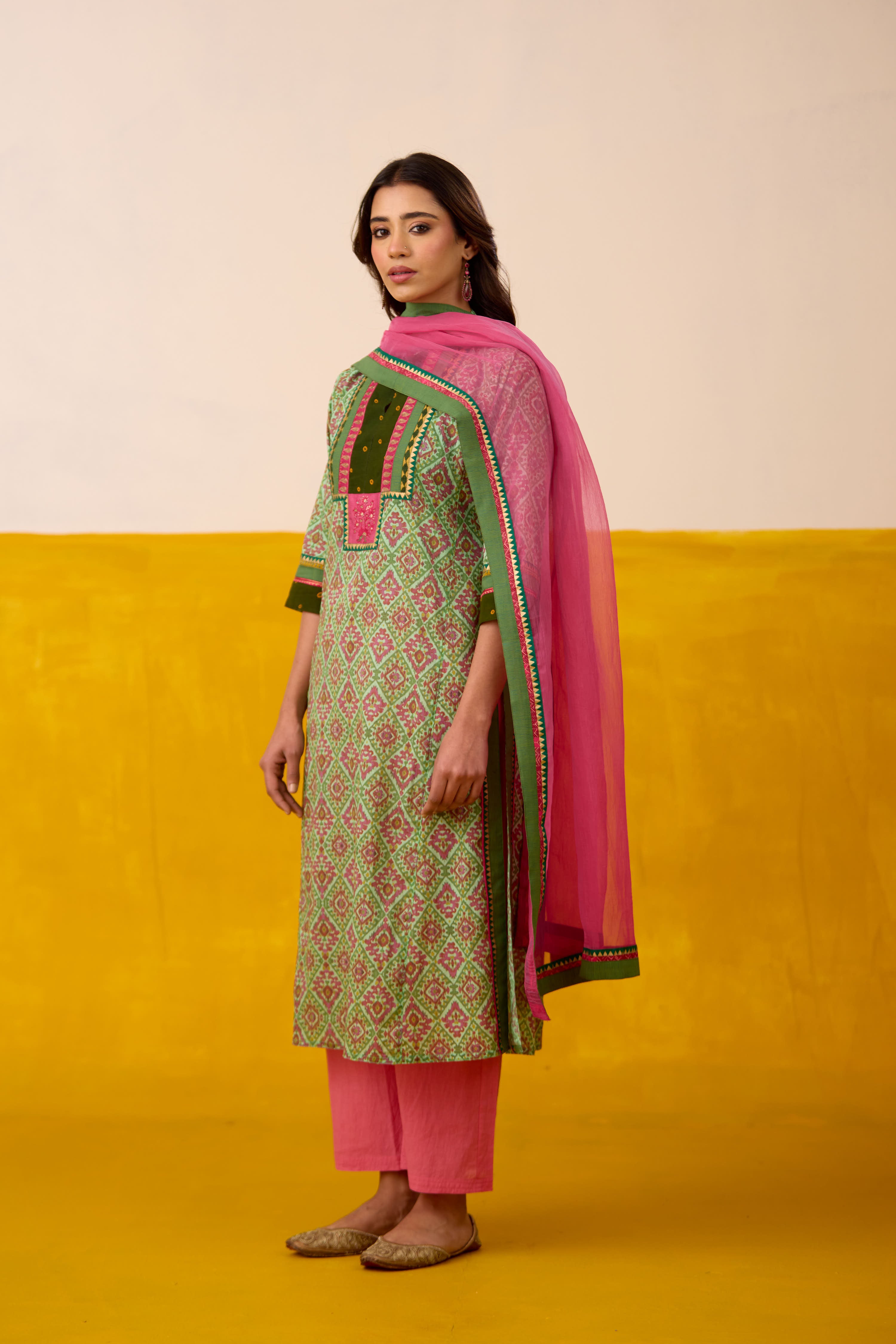 Rozana Cotton Printed Kurta Aqua Green