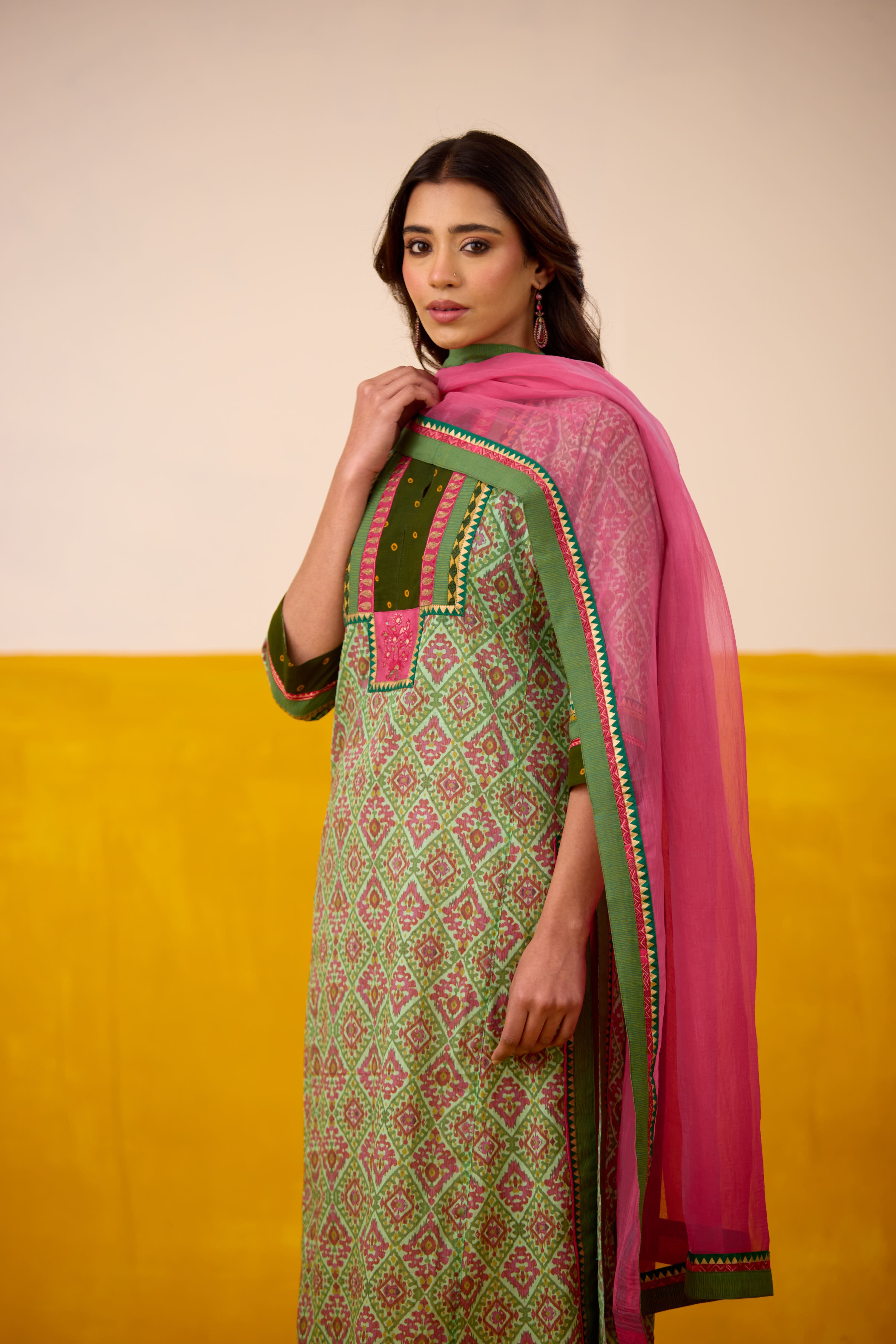 Rozana Cotton Printed Kurta Aqua Green
