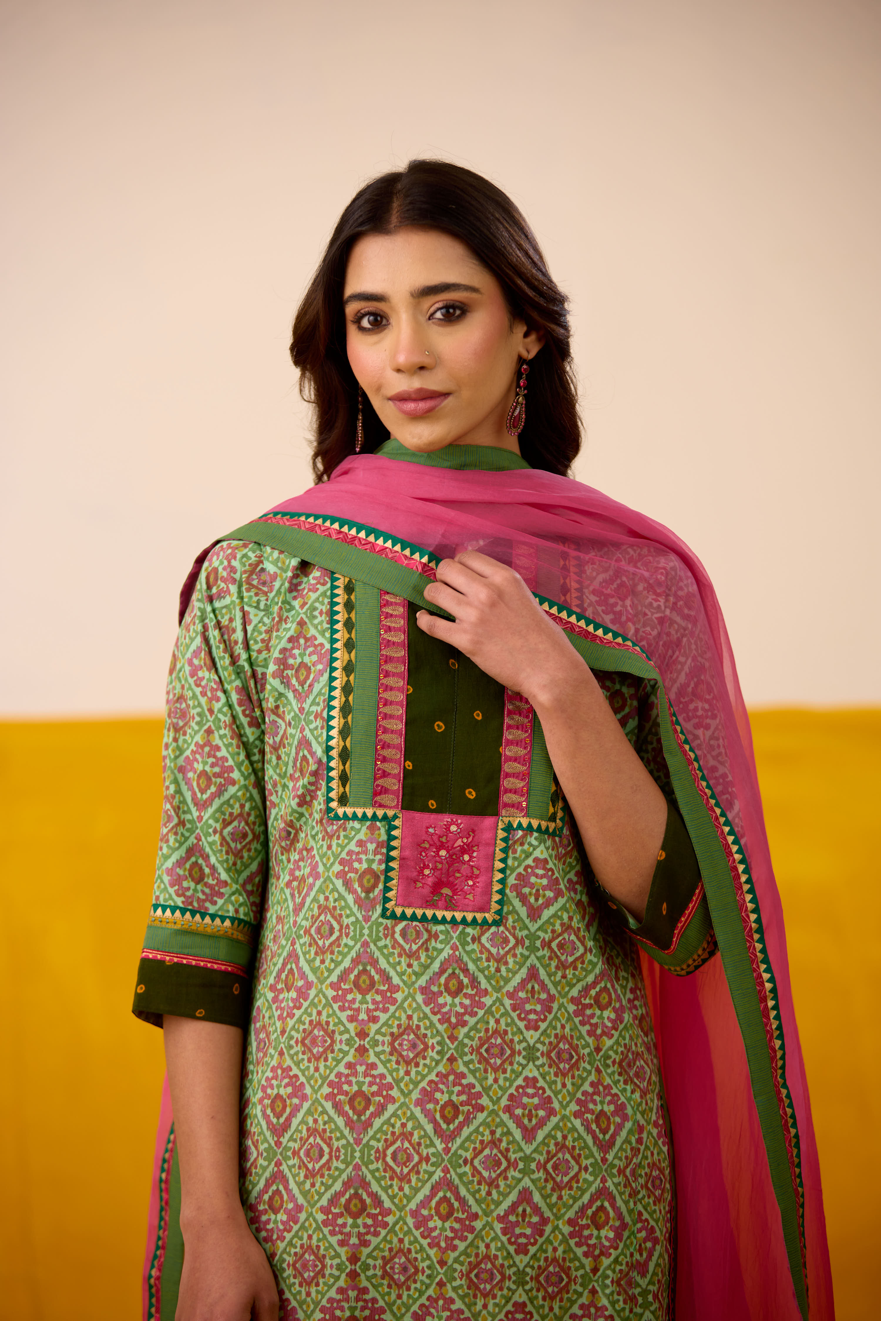 Rozana Cotton Printed Kurta Aqua Green