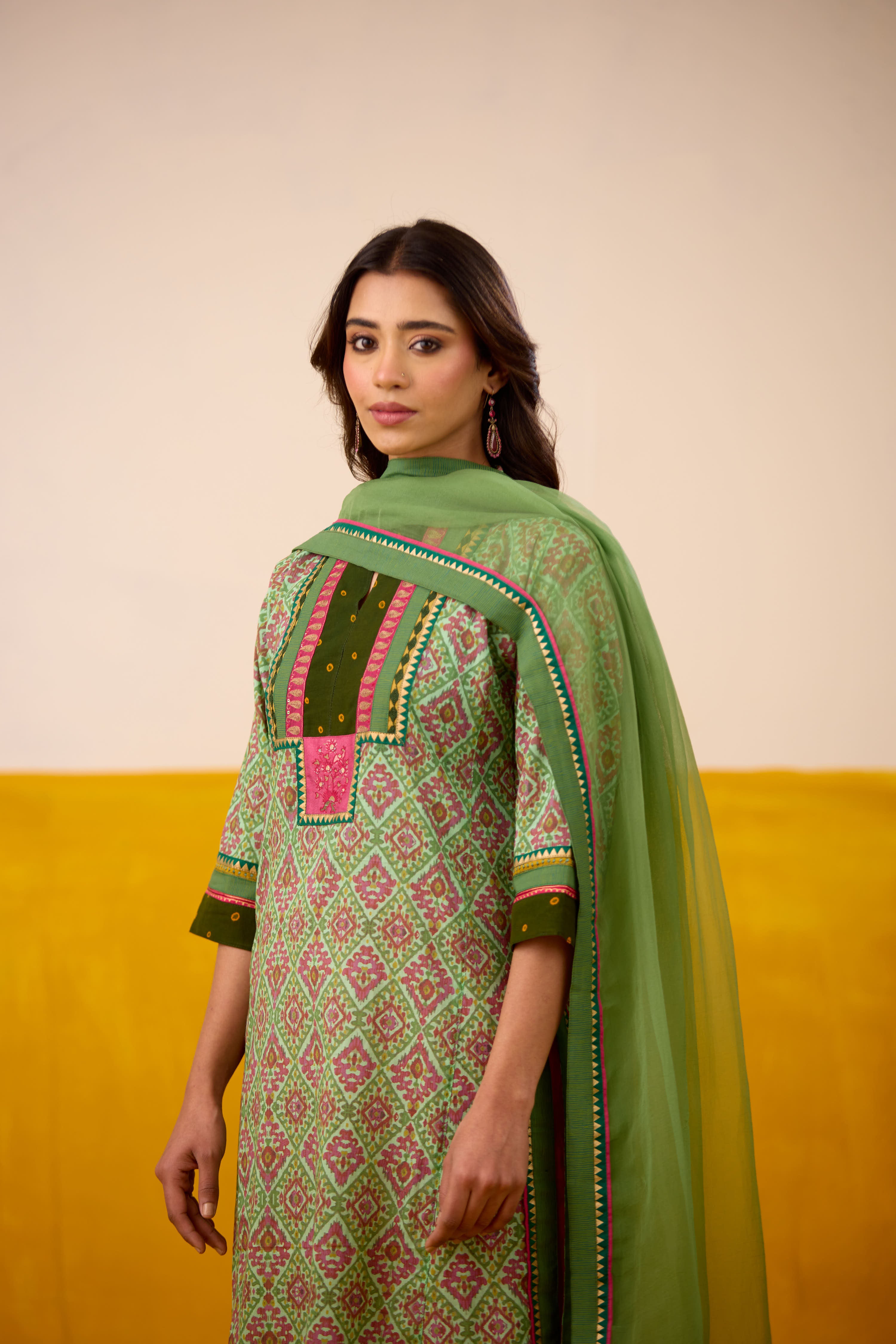 Rozana Cotton Printed Kurta Aqua Green