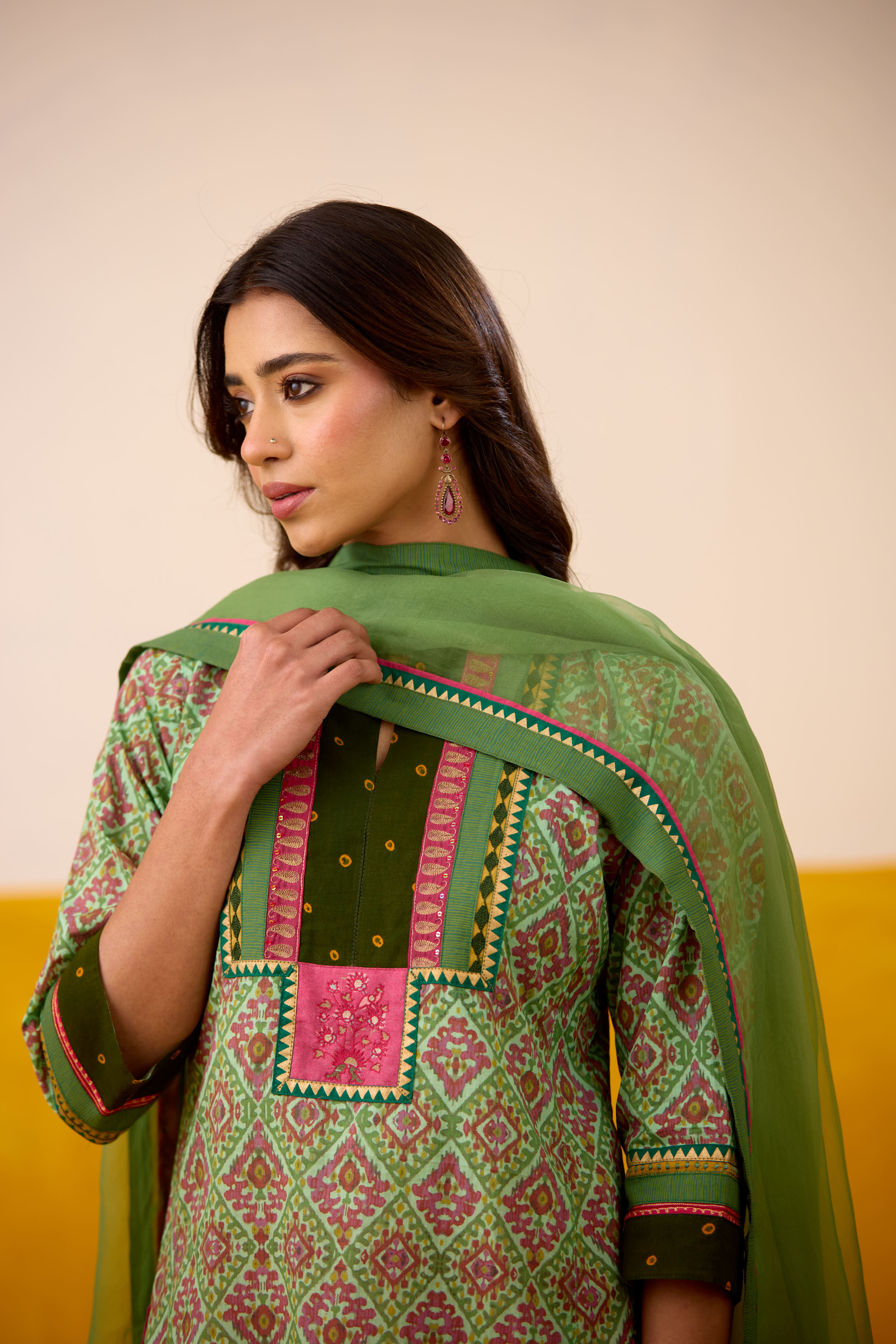 Rozana Cotton Printed Kurta Aqua Green