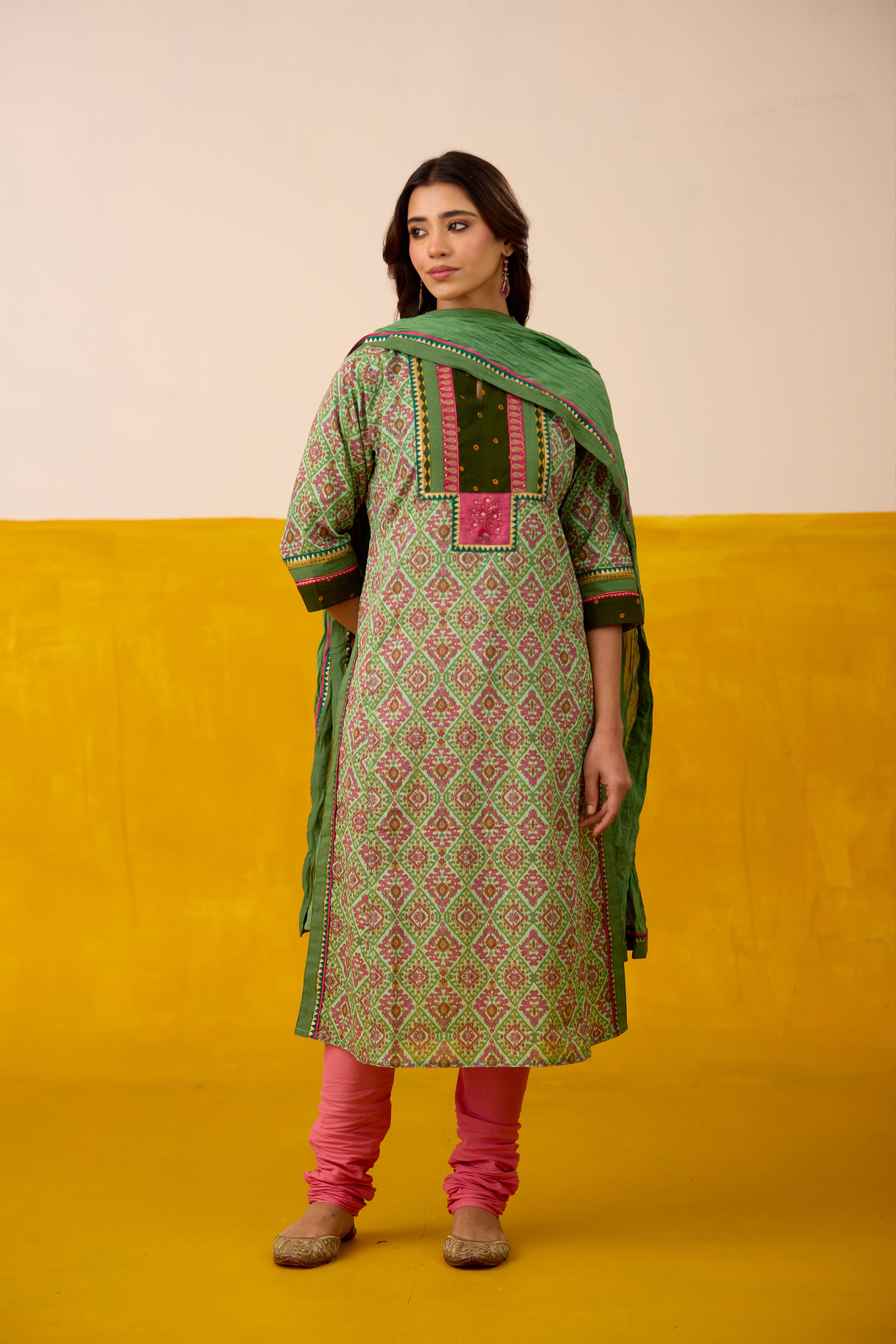 Rozana Cotton Printed Kurta Aqua Green