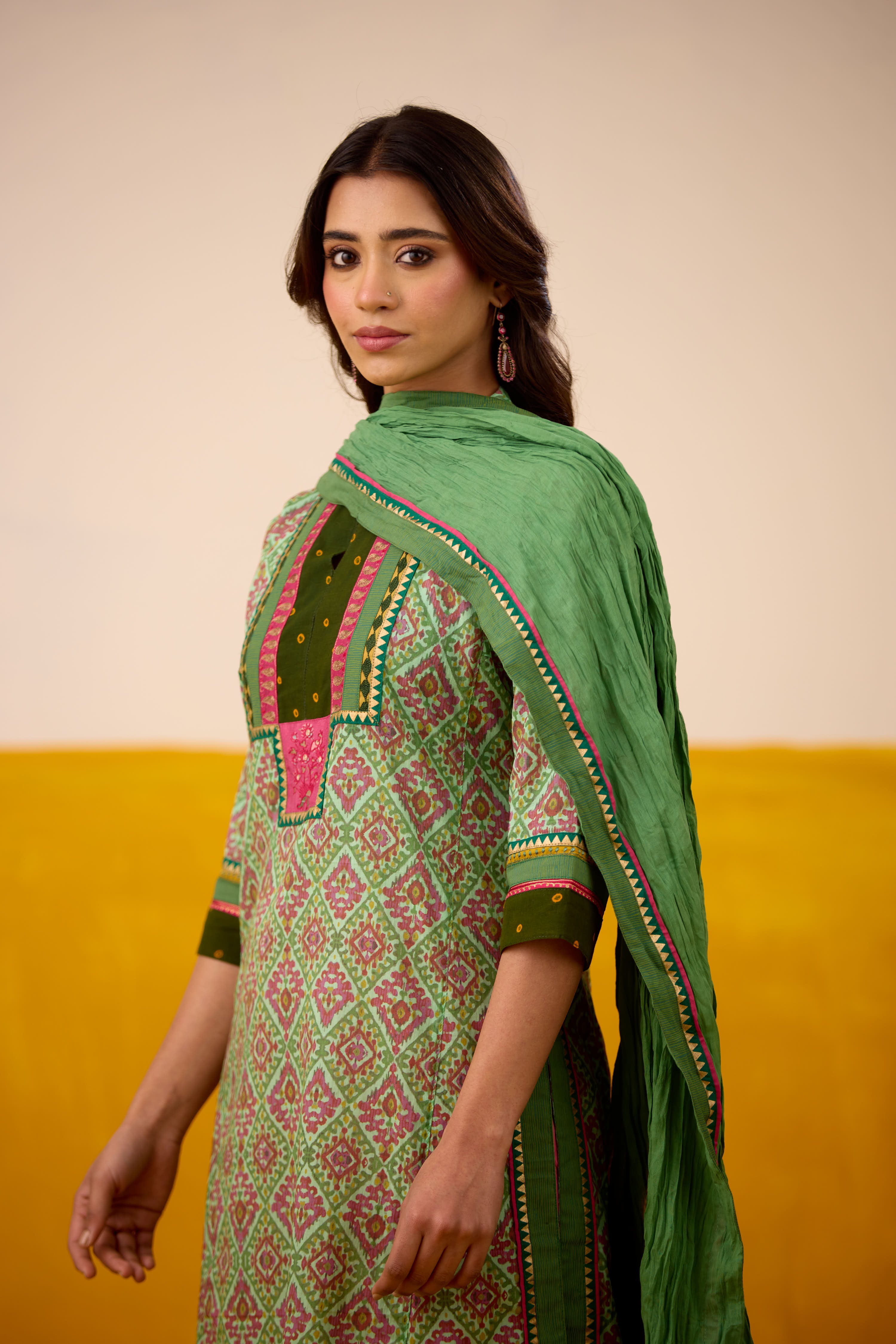 Rozana Cotton Printed Kurta Aqua Green