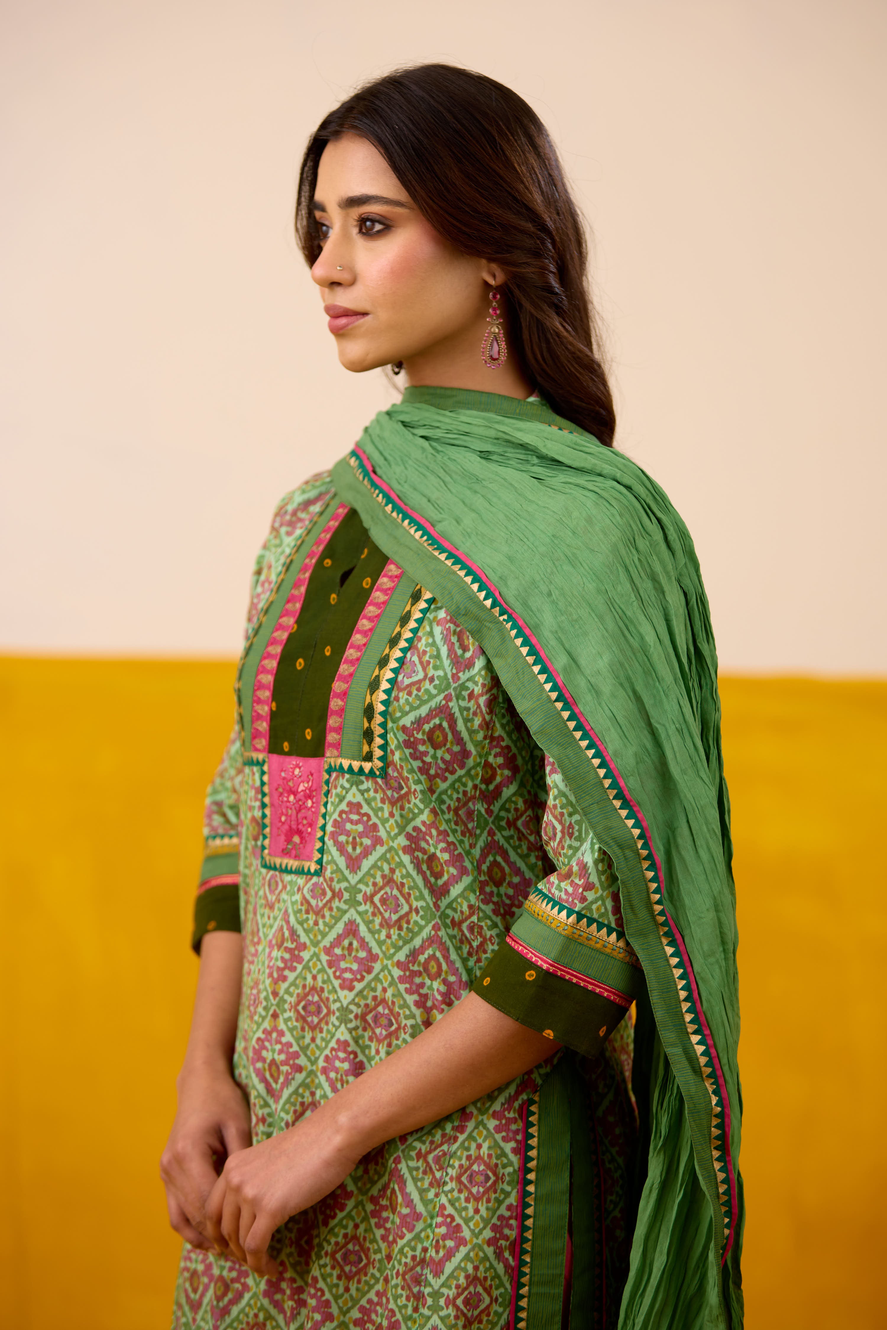 Rozana Cotton Printed Kurta Aqua Green