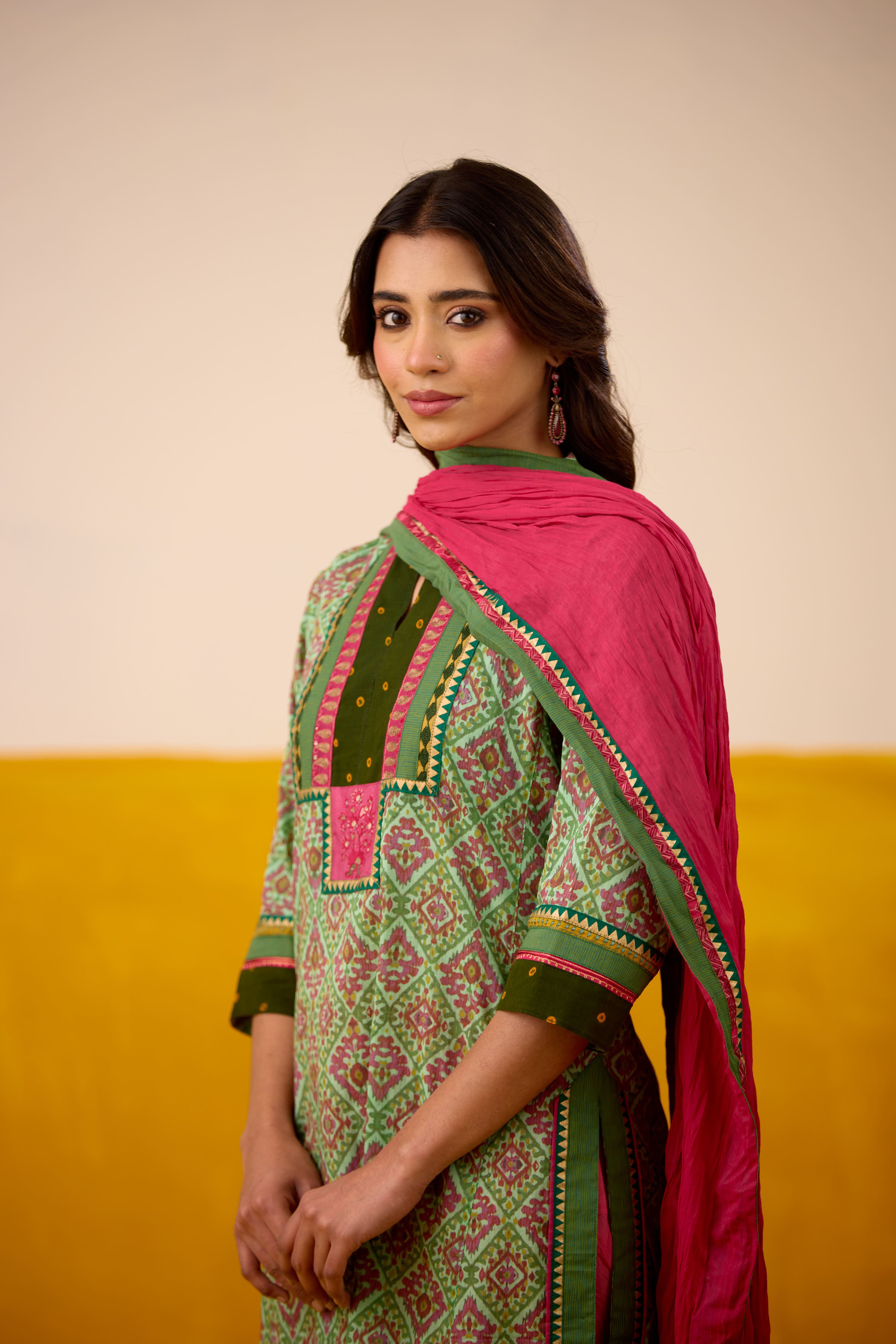 Rozana Cotton Printed Kurta Aqua Green