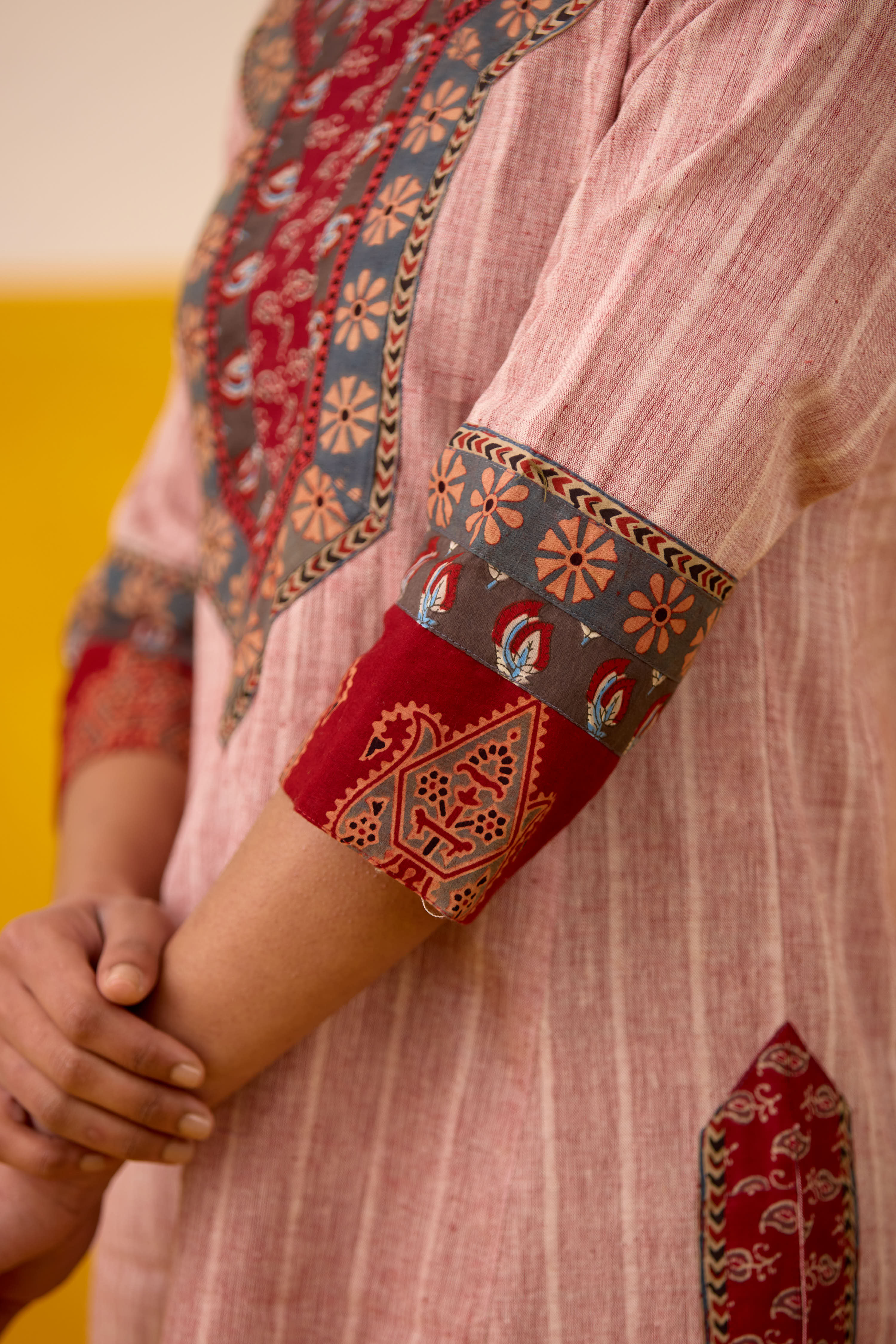 Rozana Malkha Handwoven Kurta Off White Maroon