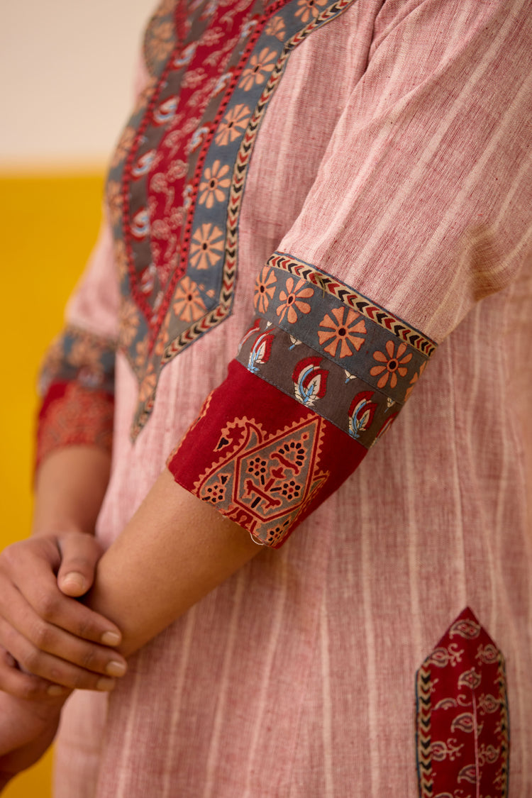 Rozana Malkha Handwoven Kurta Off White Maroon