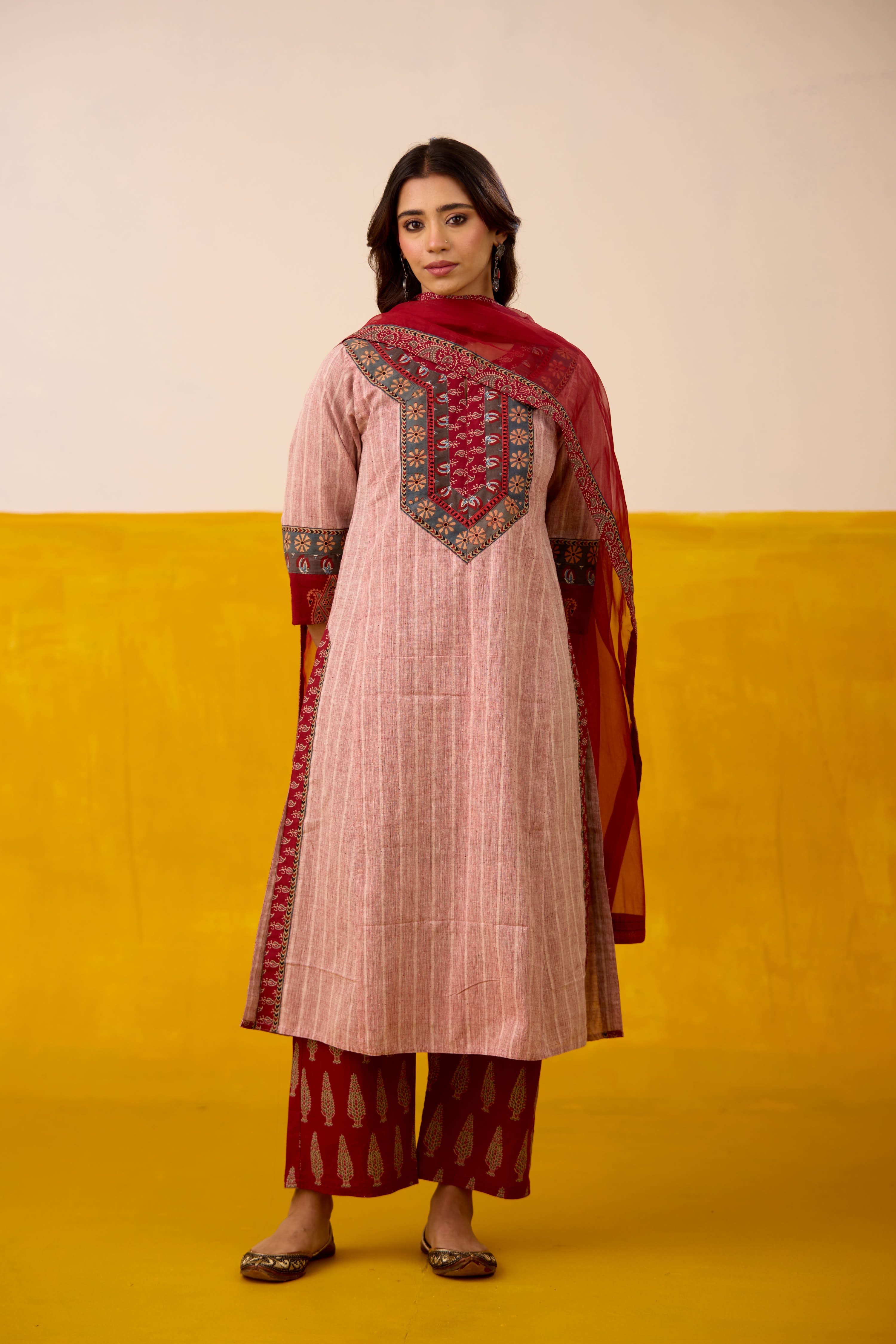 Rozana Malkha Handwoven Kurta Off White Maroon