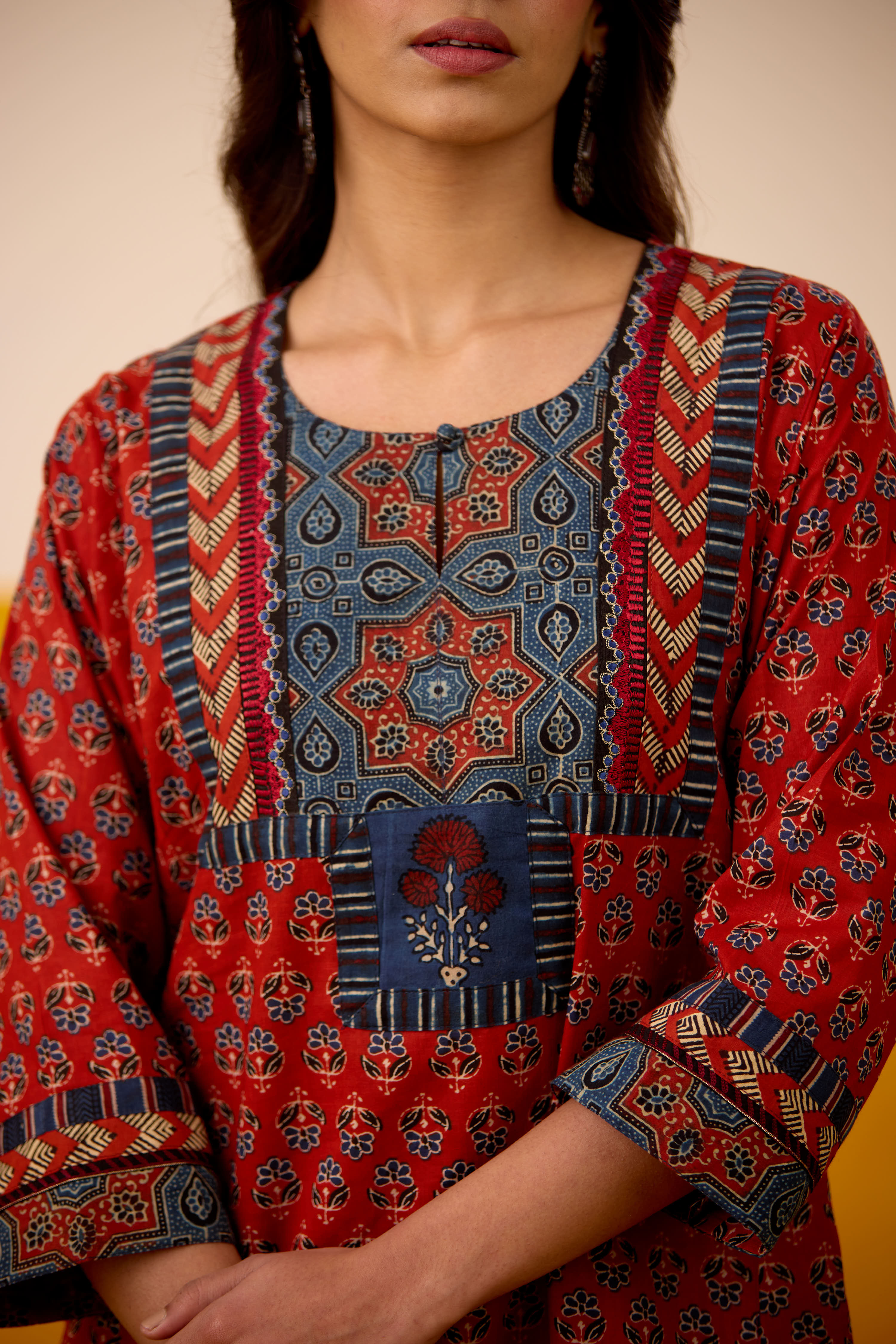 Rozana Cotton Printed Caftan Maroon Blue