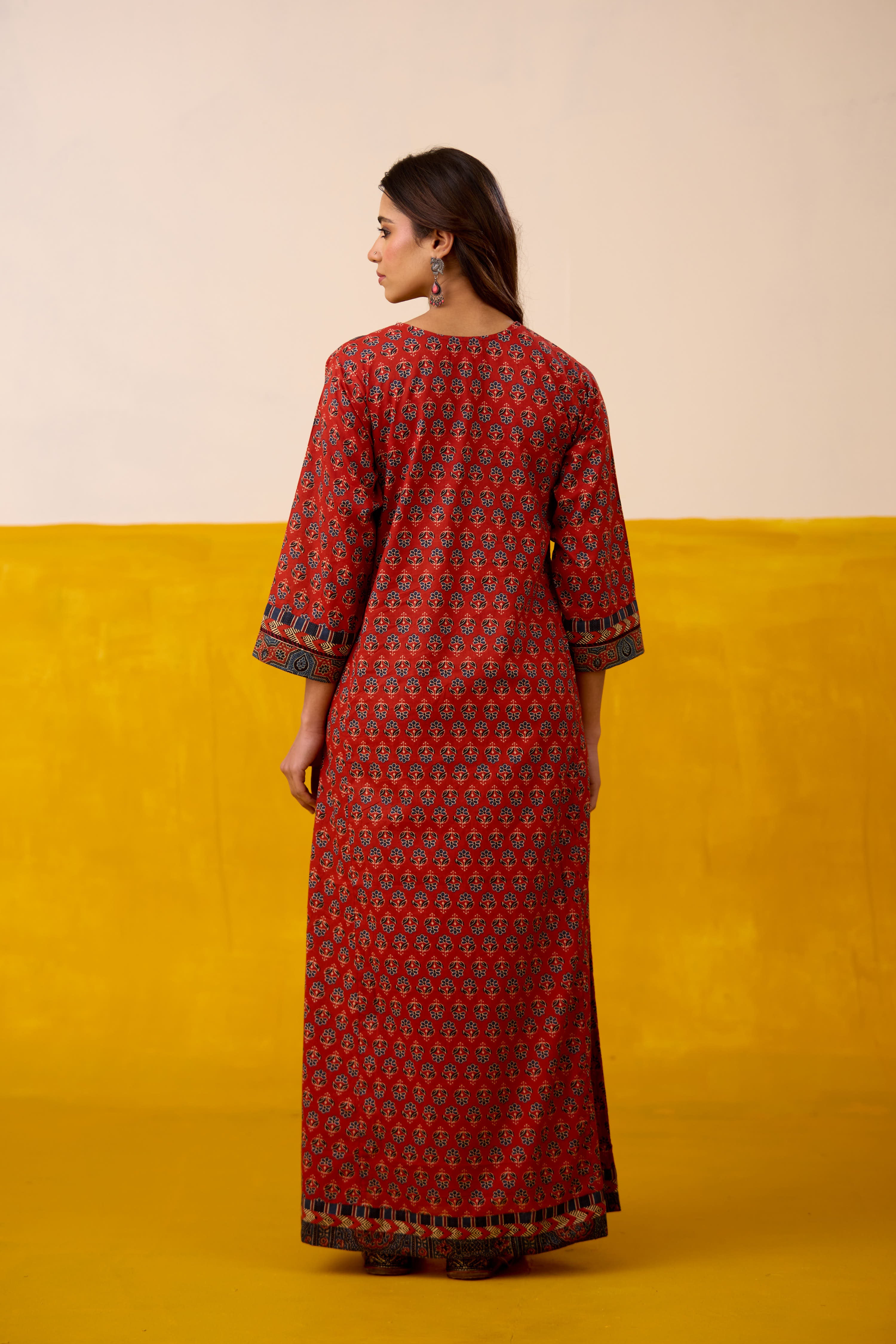 Rozana Cotton Printed Caftan Maroon Blue