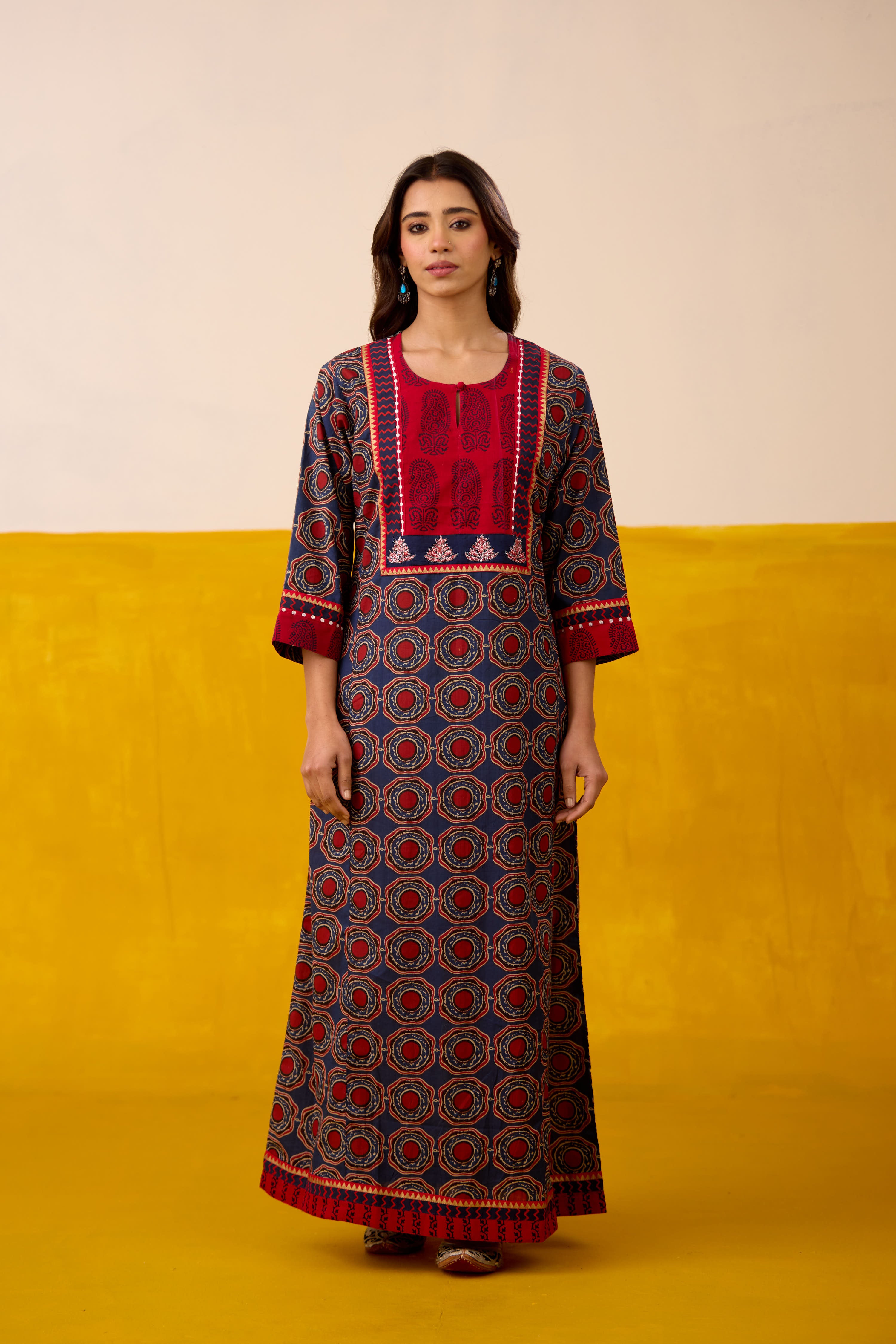 Rozana Cotton Printed Caftan Blue Red