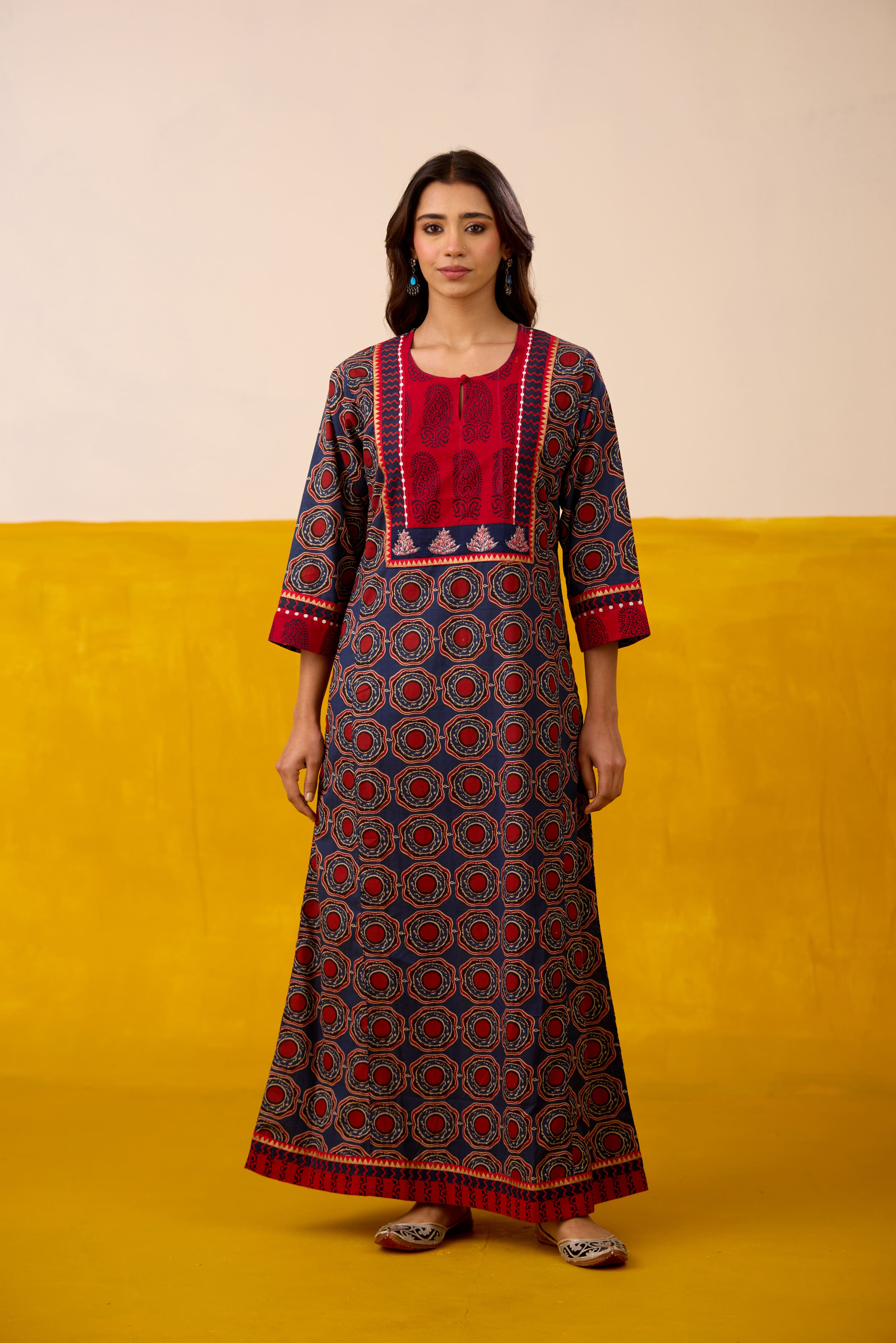 Rozana Cotton Printed Caftan Blue Red
