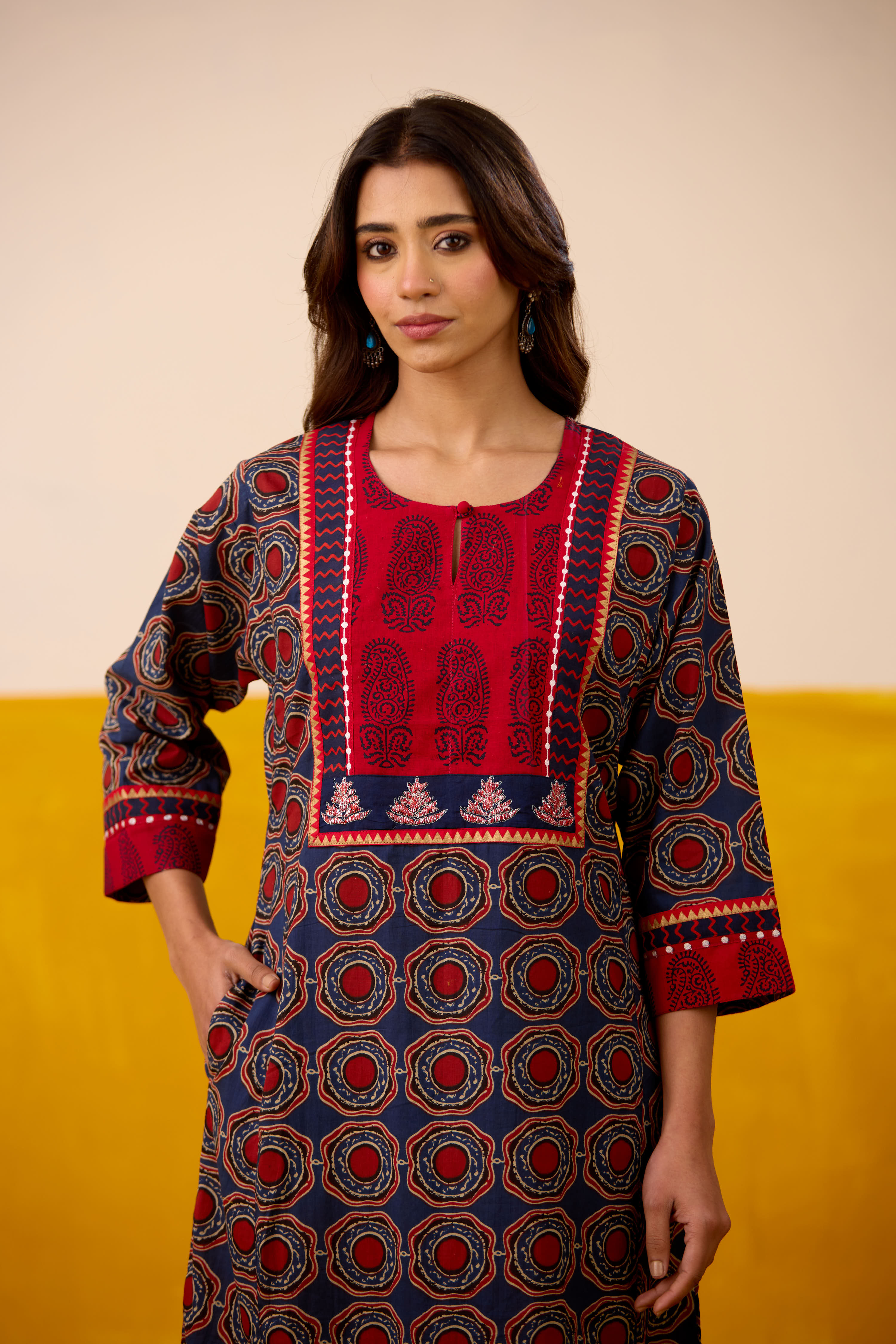 Rozana Cotton Printed Caftan Blue Red