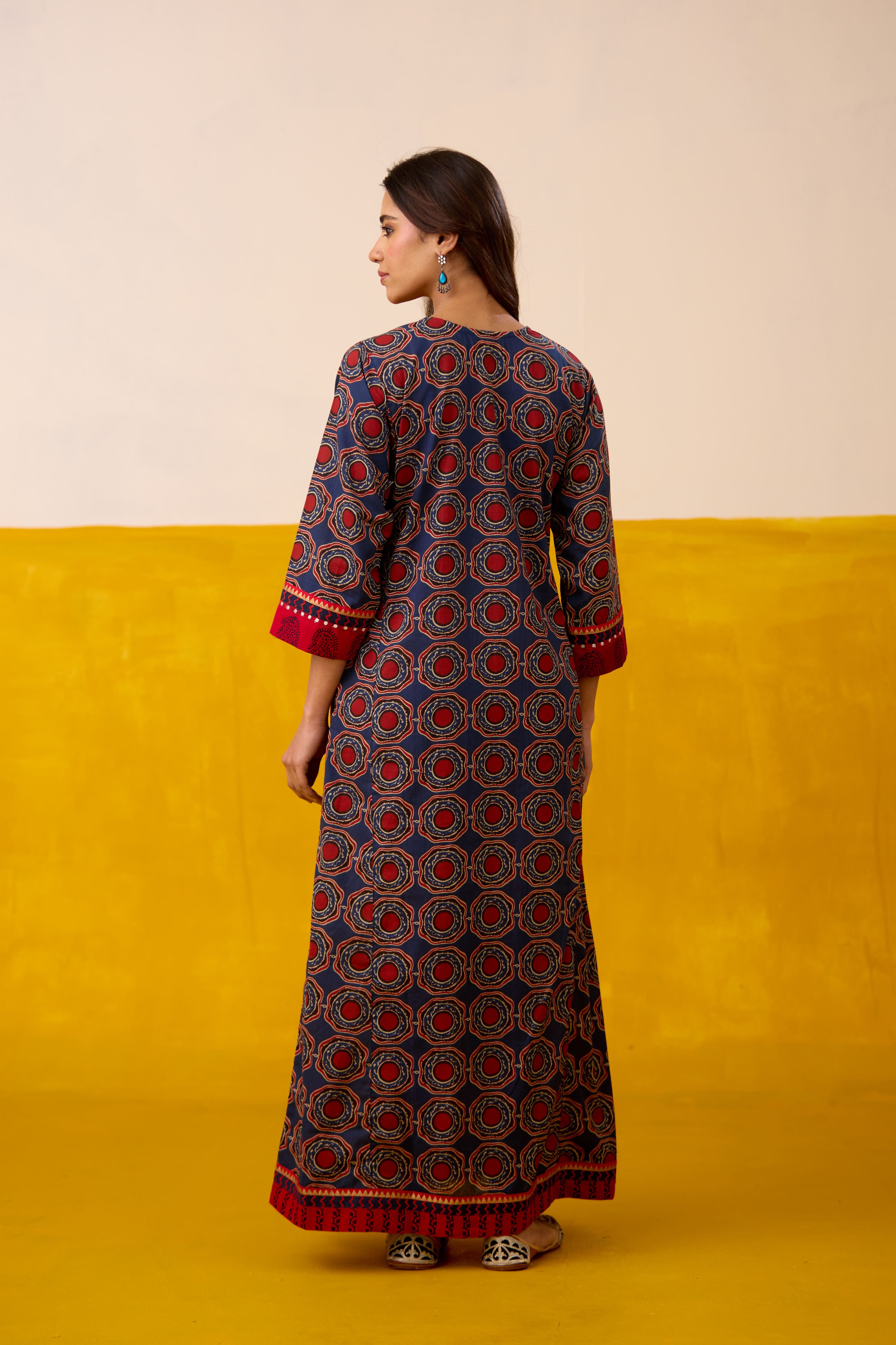 Rozana Cotton Printed Caftan Blue Red