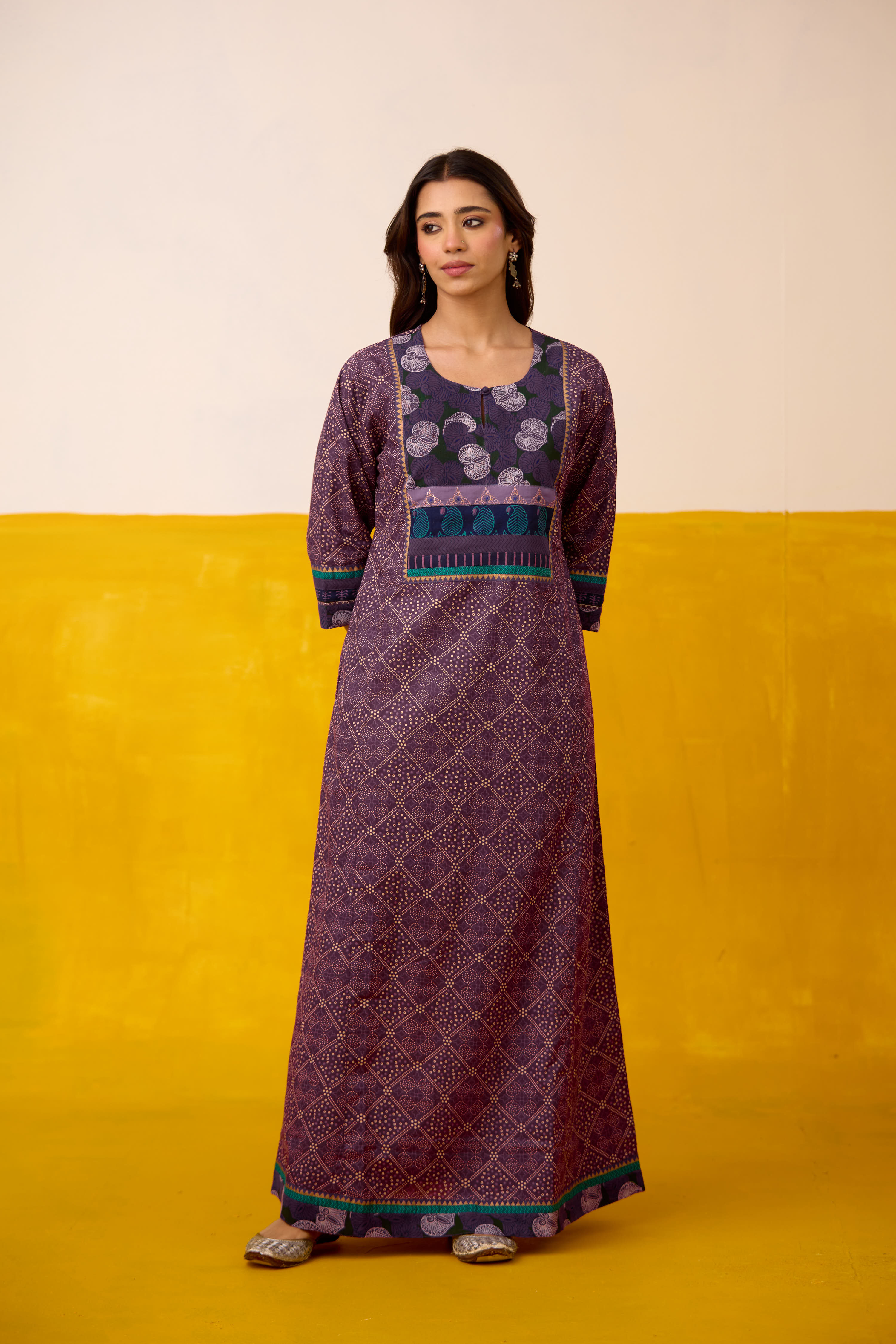 Rozana Cotton Printed Caftan Purple