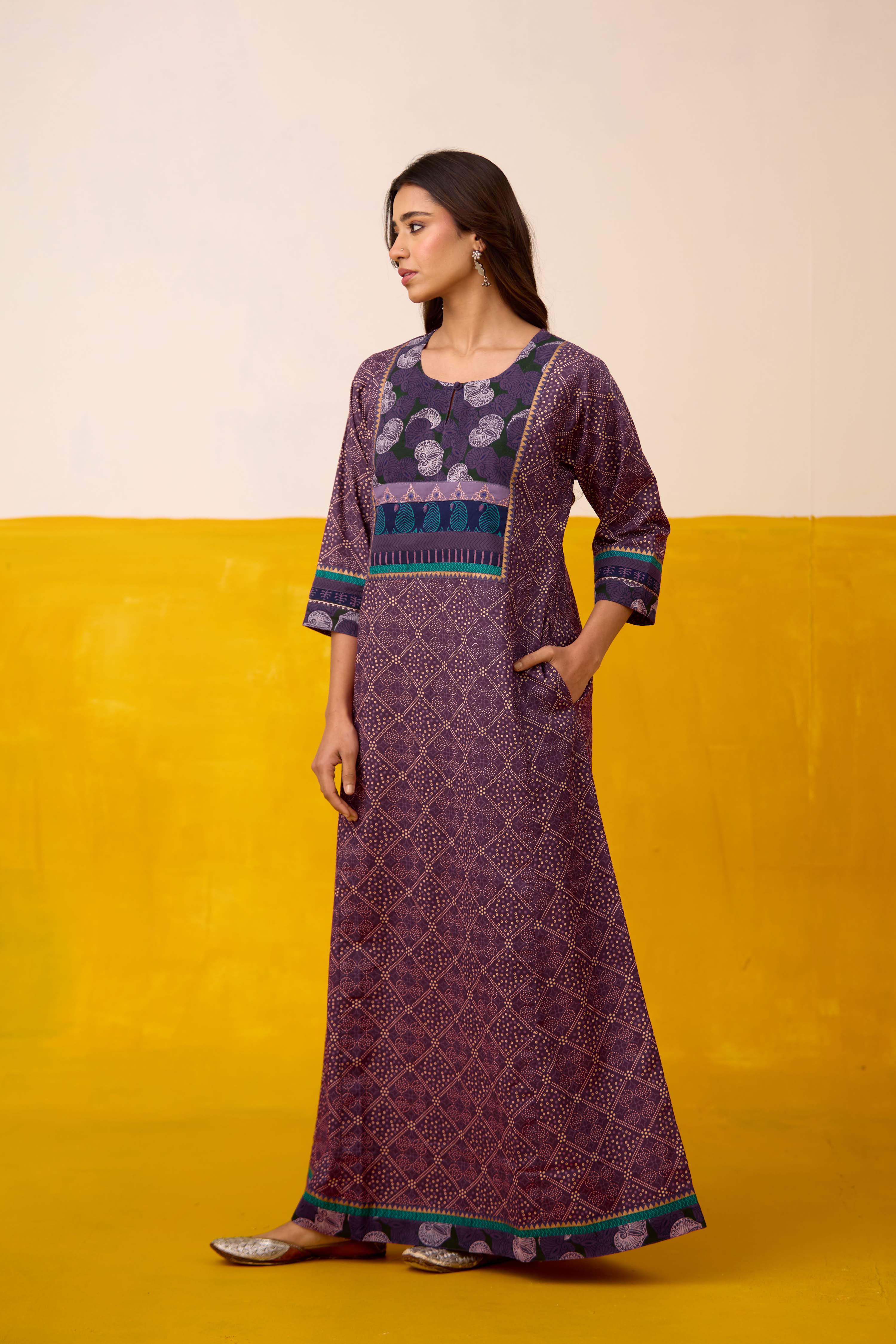 Rozana Cotton Printed Caftan Purple