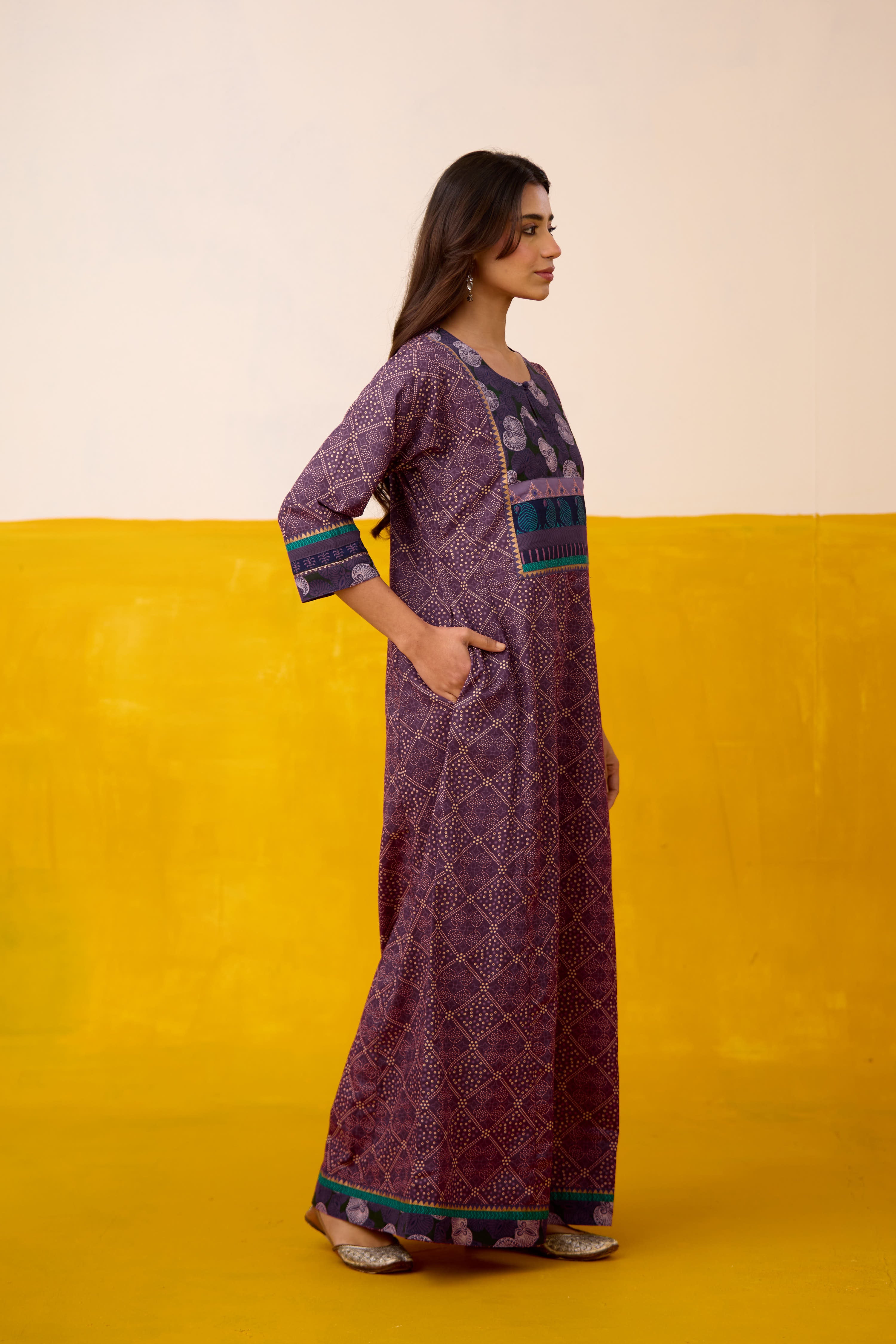 Rozana Cotton Printed Caftan Purple