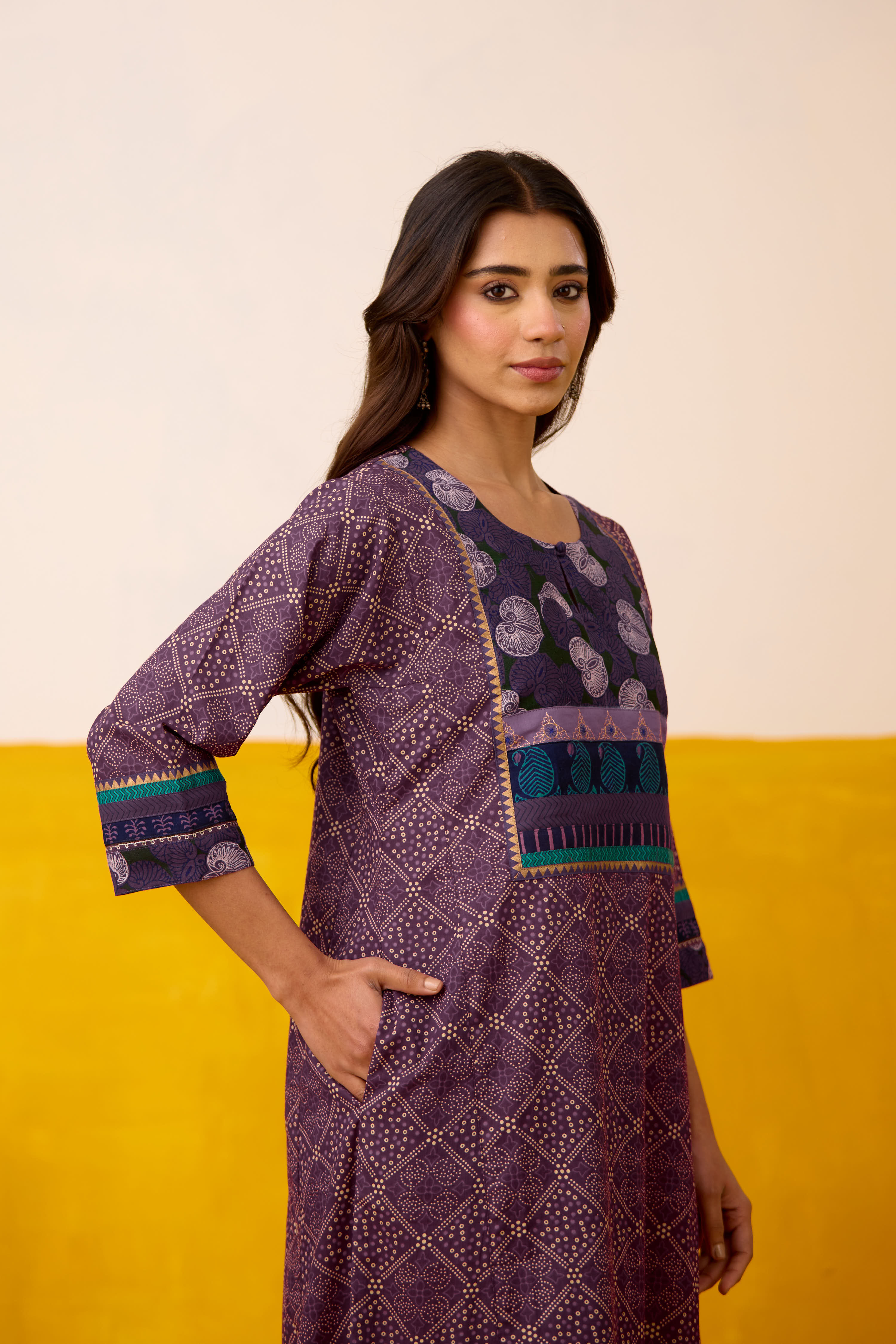 Rozana Cotton Printed Caftan Purple