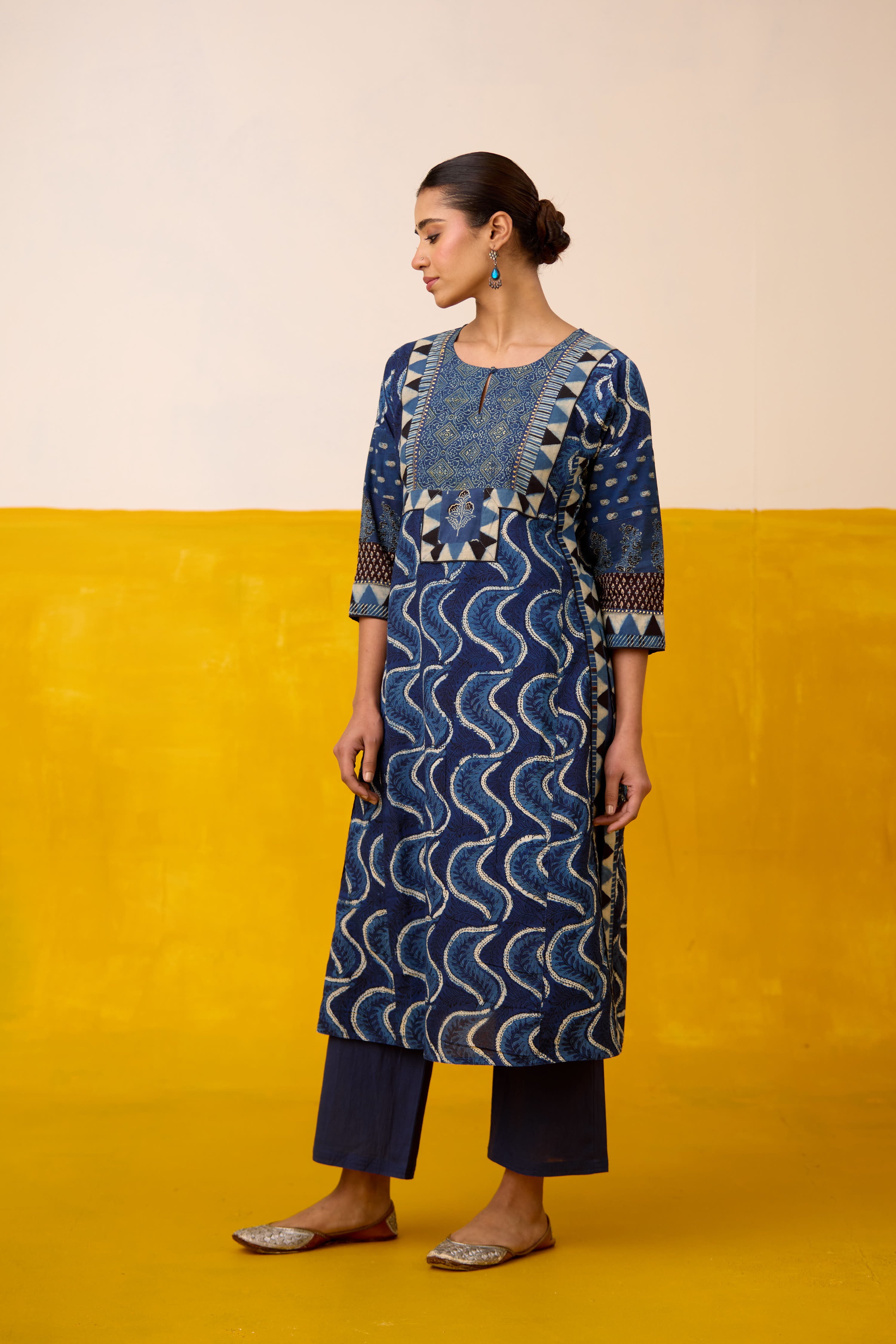 Anu Cotton Hand Block Printed Kurta Blue