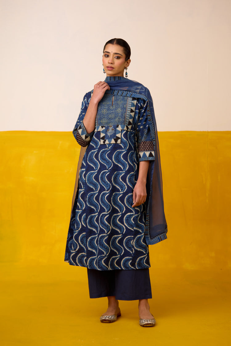 Anu Cotton Hand Block Printed Kurta Blue