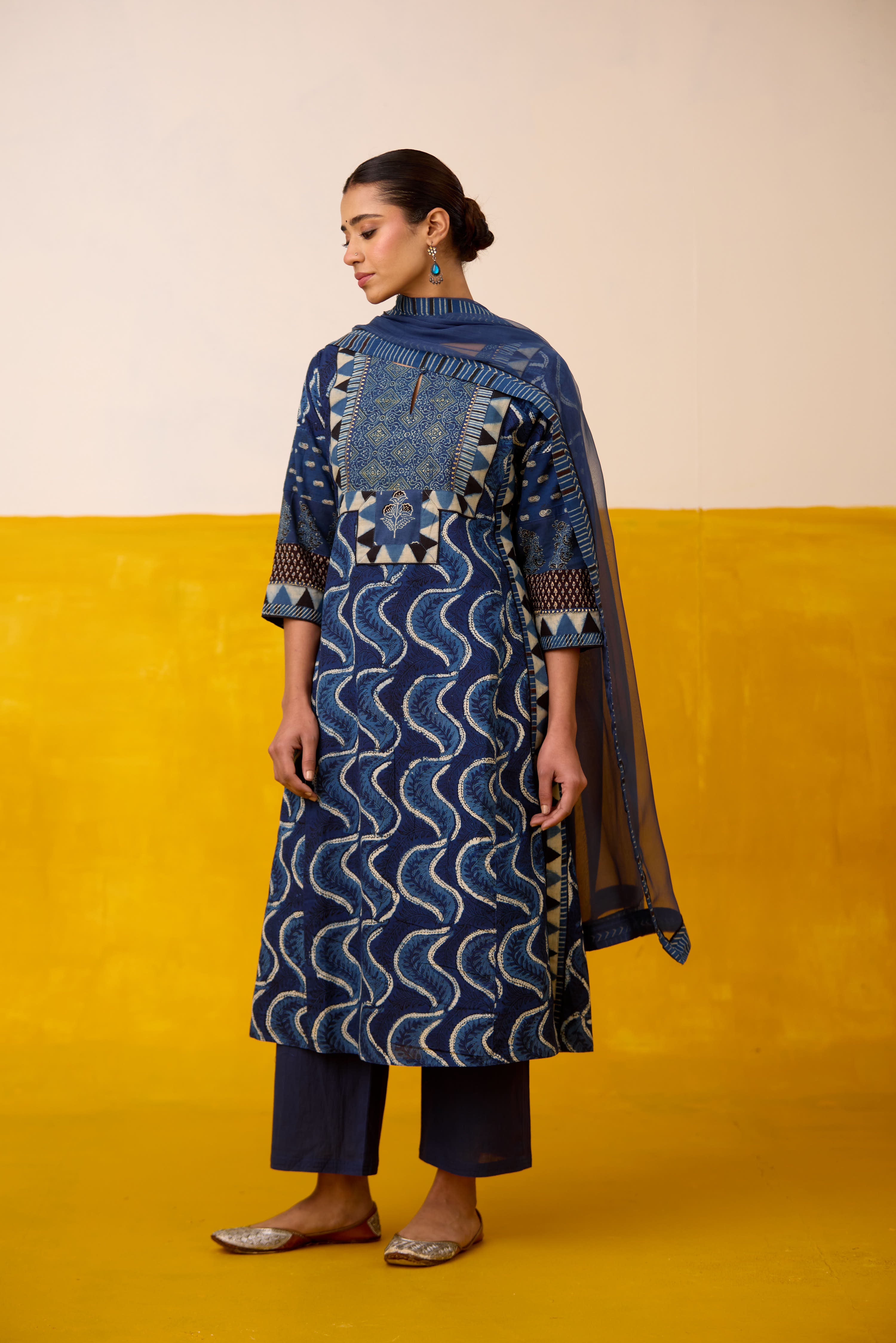 Anu Cotton Hand Block Printed Kurta Blue