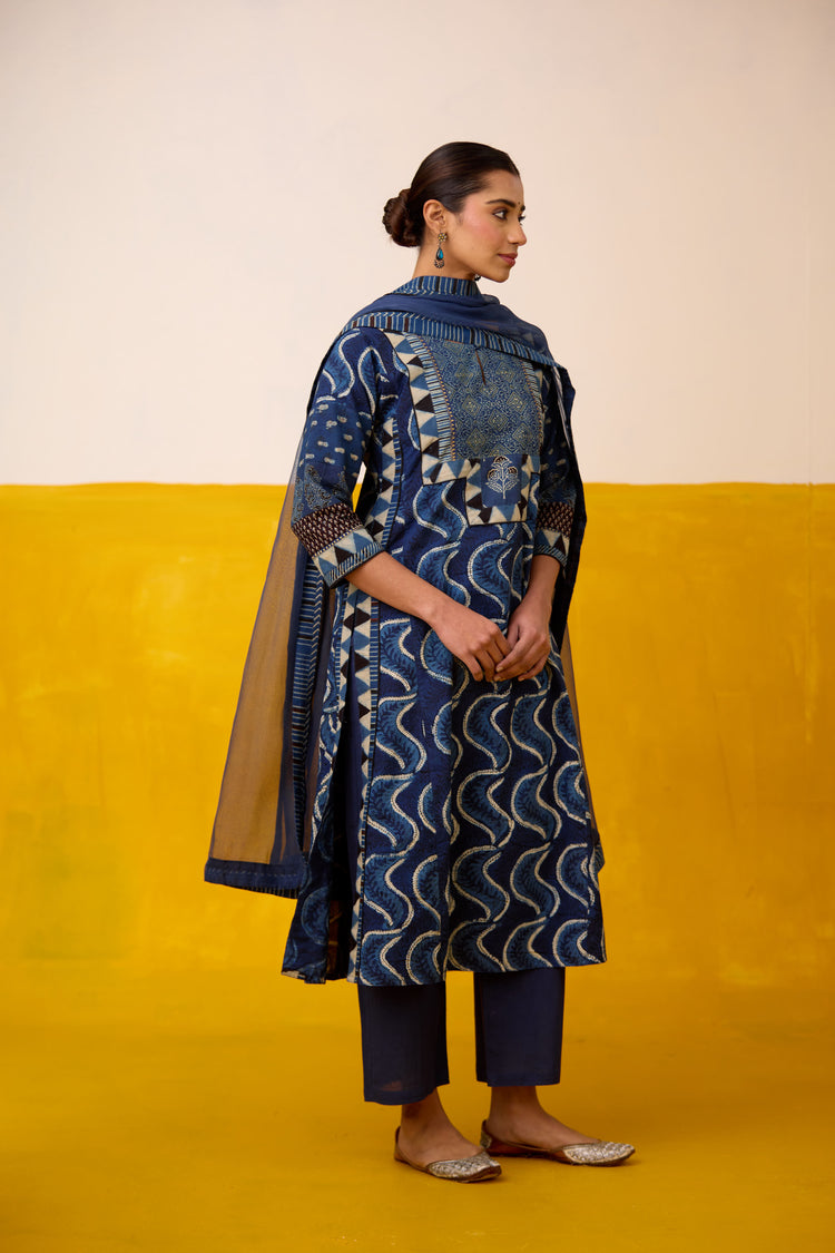 Anu Cotton Hand Block Printed Kurta Blue