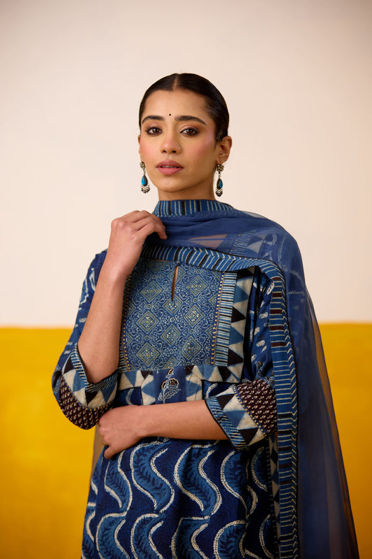 Anu Cotton Hand Block Printed Kurta Blue