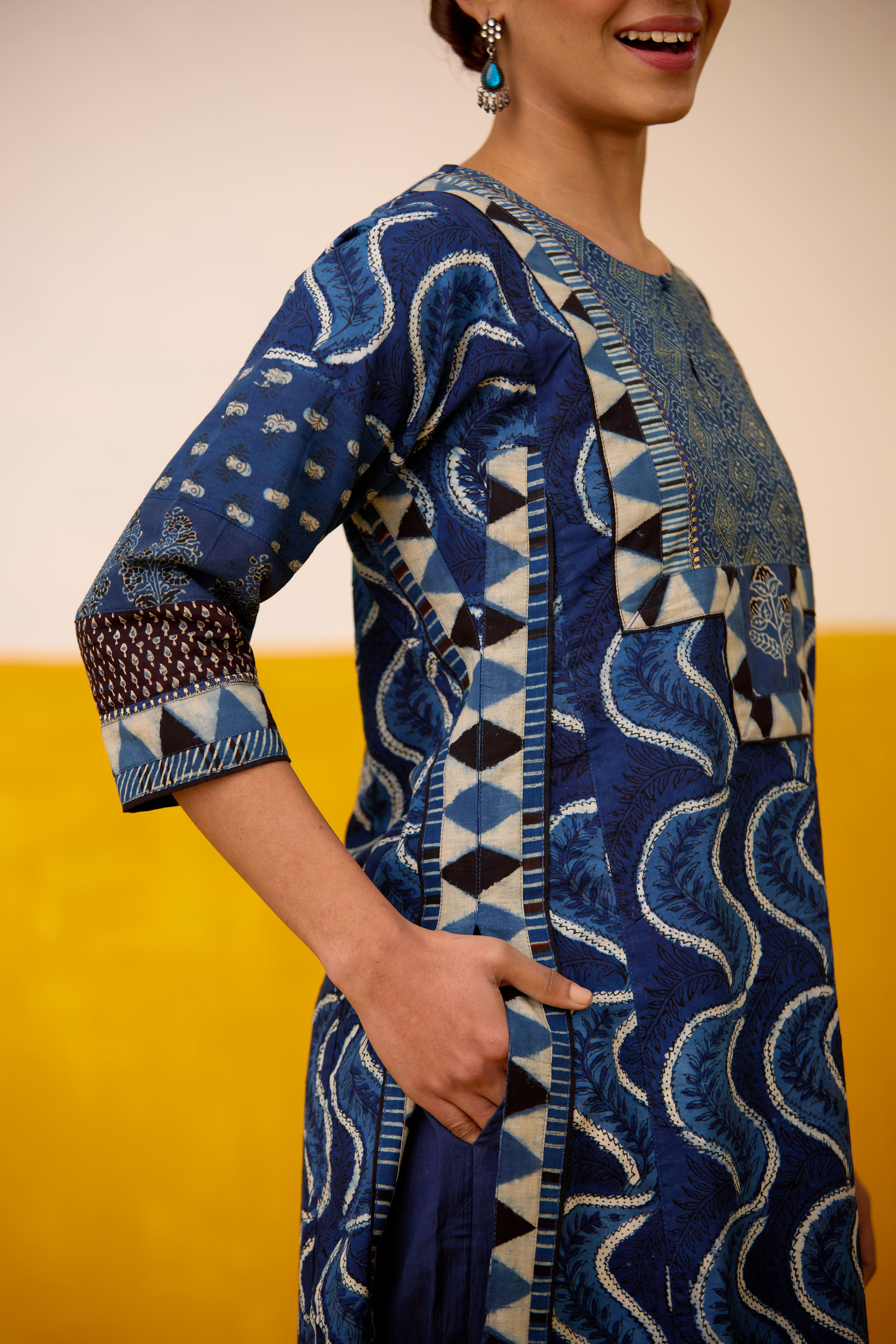 Anu Cotton Hand Block Printed Kurta Blue