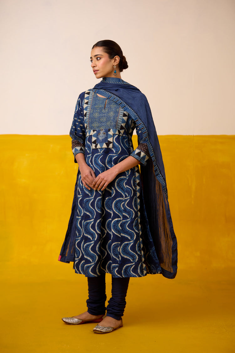 Anu Cotton Hand Block Printed Kurta Blue