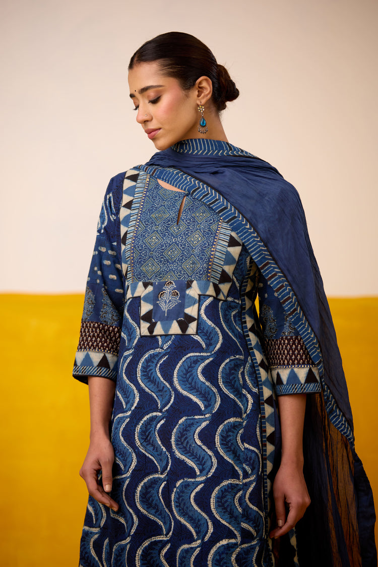 Anu Cotton Hand Block Printed Kurta Blue