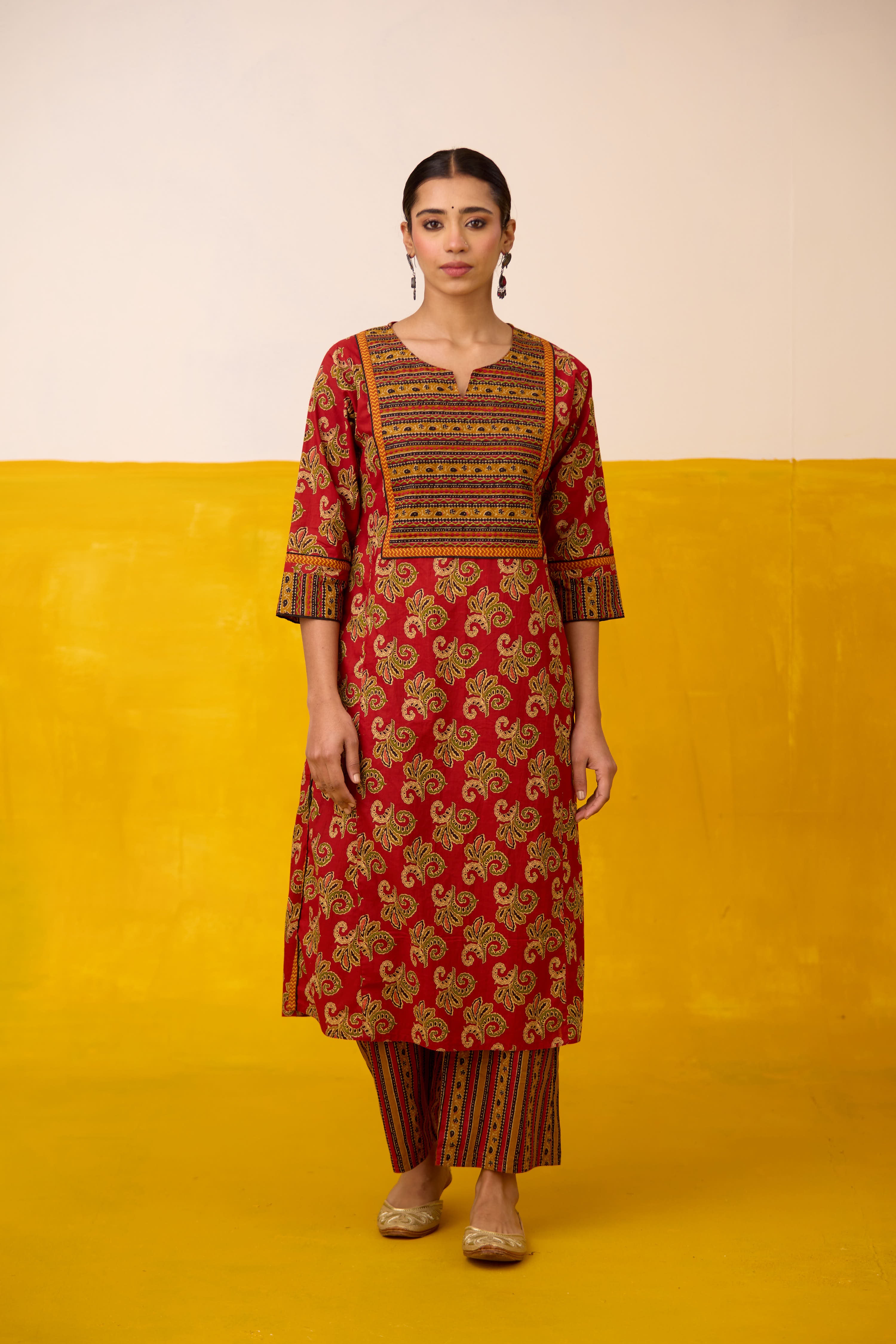 Dienne Cotton Printed Kurta Red Green